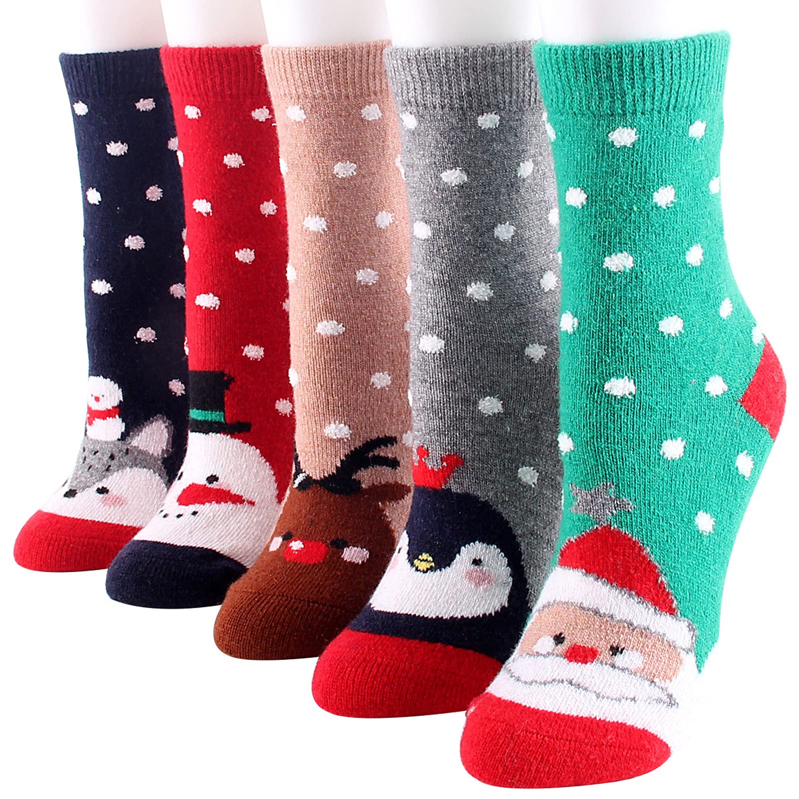 YZKKE 5Pack Womens Vintage Winter Soft Warm Thick Cold Knit Wool Crew Socks, Multicolor, free size