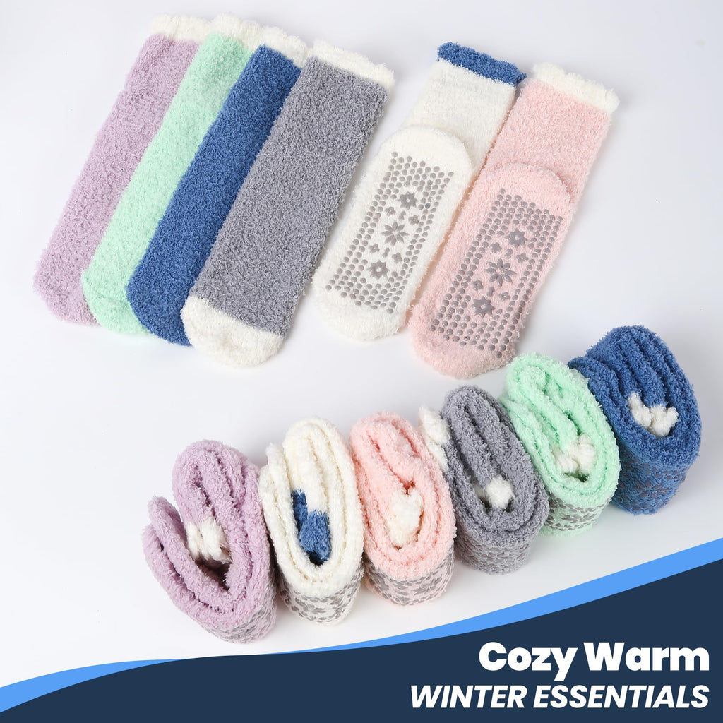 HUGSWEET 6 Pairs Thick Fuzzy Socks with Grip Cozy Non Slip Hospital Socks Home Fluffy Warm Slipper Socks Gifts for Women