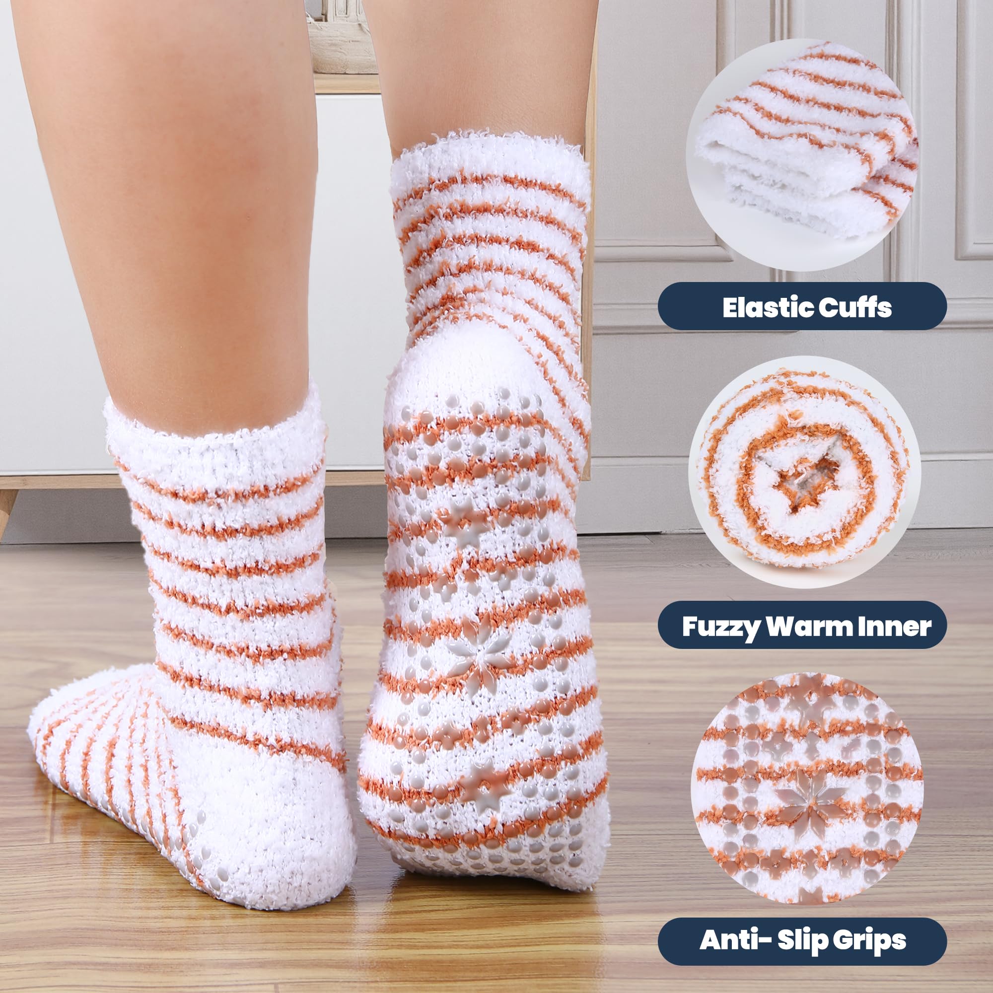 HUGSWEET 6 Pairs Thick Fuzzy Socks with Grip Cozy Non Slip Hospital Socks Home Fluffy Warm Slipper Socks Gifts for Women
