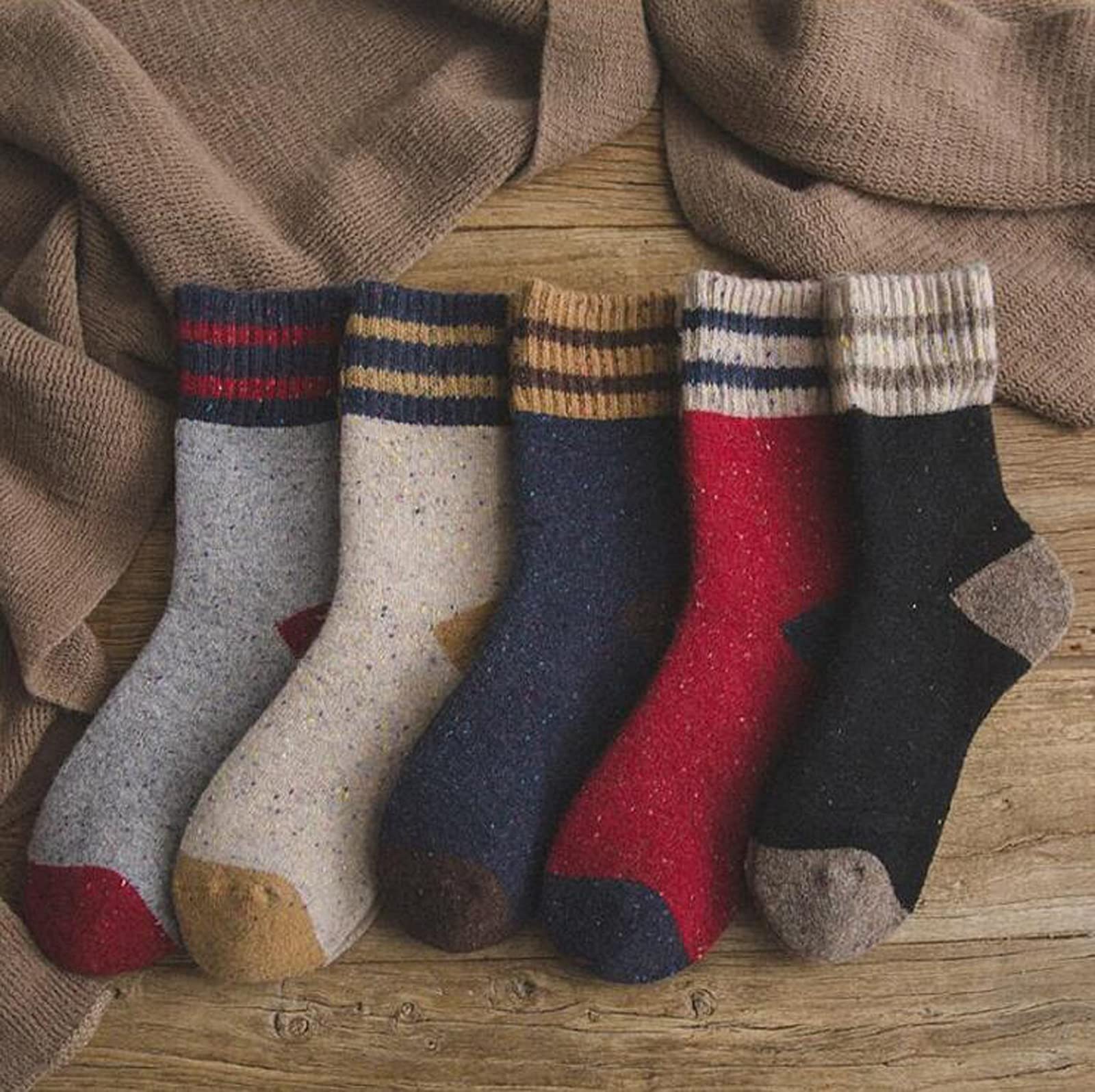 YZKKE 5Pack Womens Vintage Winter Soft Warm Thick Cold Knit Wool Crew Socks, Multicolor, free size