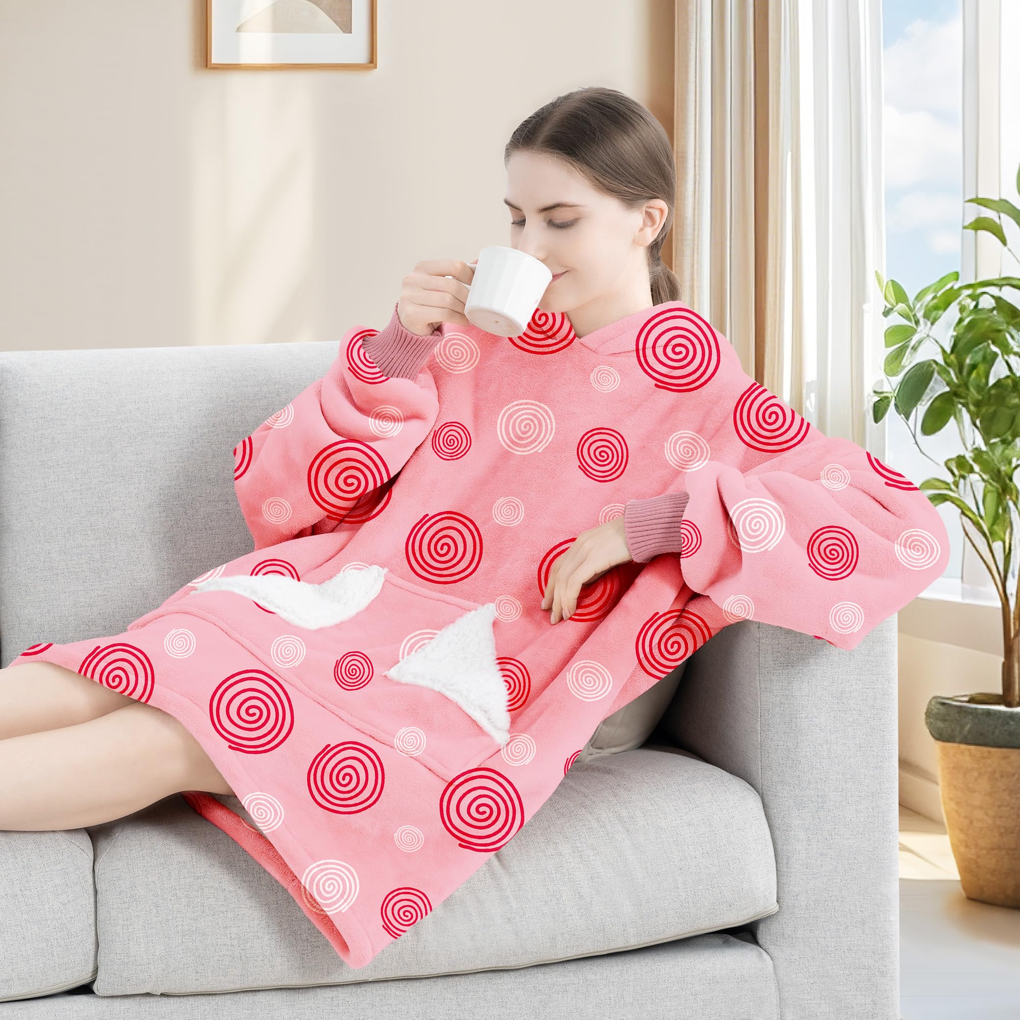 Touchat Wearable Blanket Hoodie, Oversized Sherpa Fleece Sweatshirt Blanket with Giant Hood Pocket and Sleeves for Adult, Warm & Cozy Grey Blanket Gifts for Women