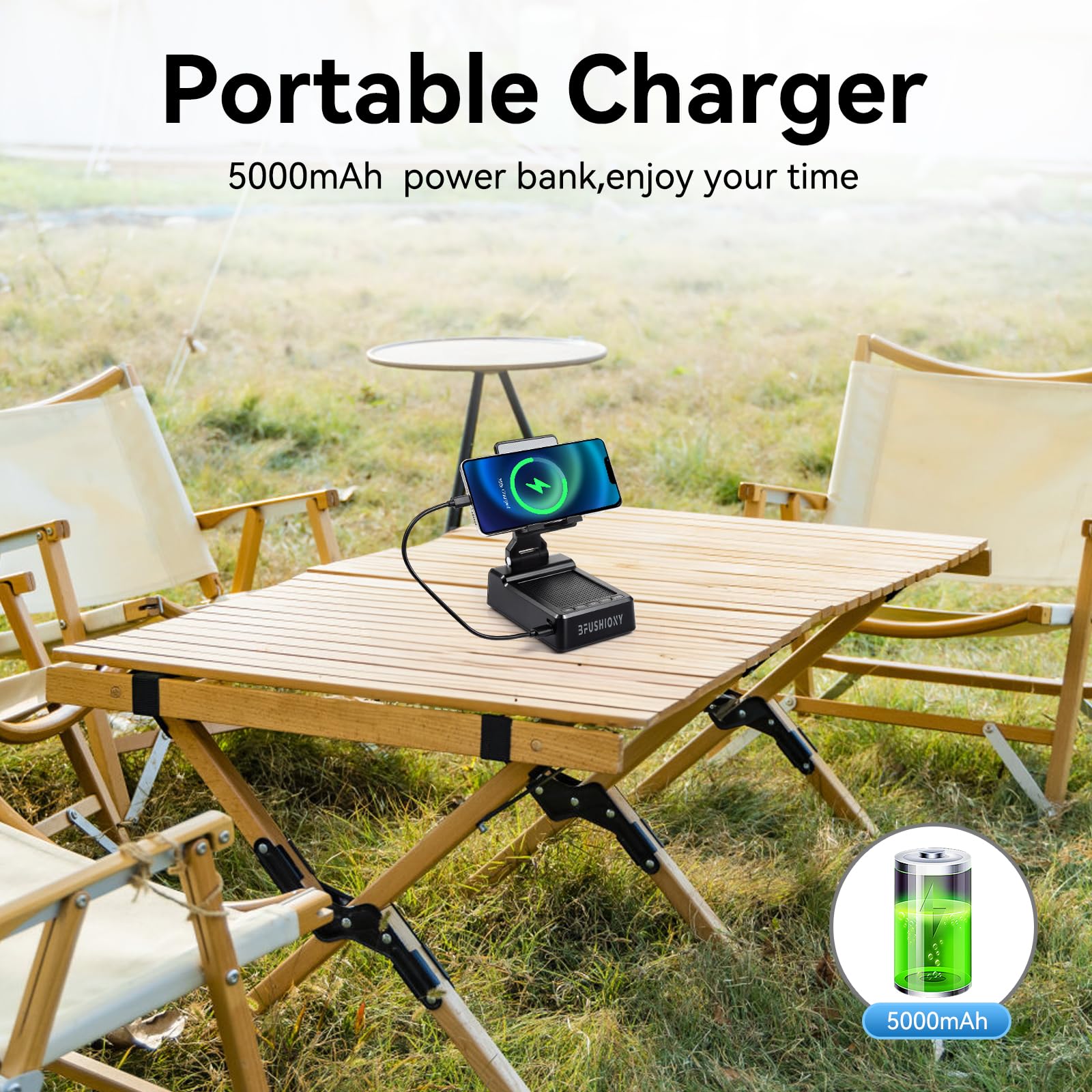 Gifts for Men Women - Cell Phone Stand with Bluetooth Speaker, Phone Holder with Charger (5000mAh), HD Surround Sound for Desk, Stocking Stuffers White Elephant Gift for Adults