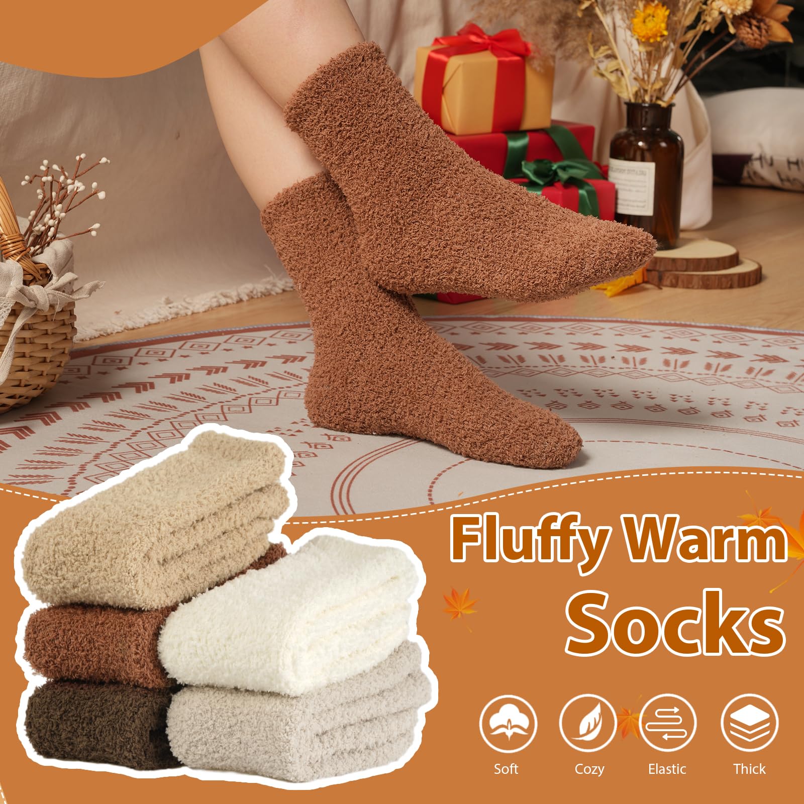 Fuzzy Socks for Women Gifts, Fluffy Cozy Plush Soft Slipper Socks for Fall Winter Christmas Warm Sleeping Home 5/6 Pairs