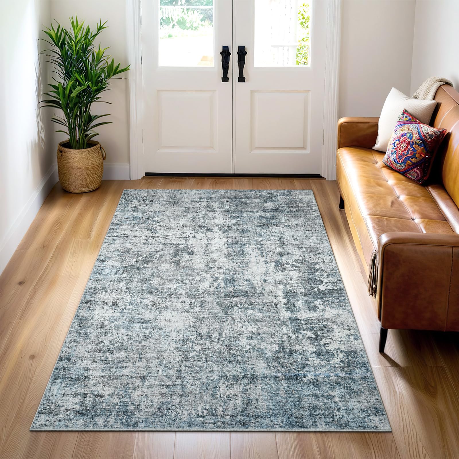 Washable Area Rug 8x10, Large Soft Rugs for Living Room Vintage Beige Carpet 8x10 Area Rugs for Bedroom Dining Room Non-Slip Stain Resistant Under Table Rug