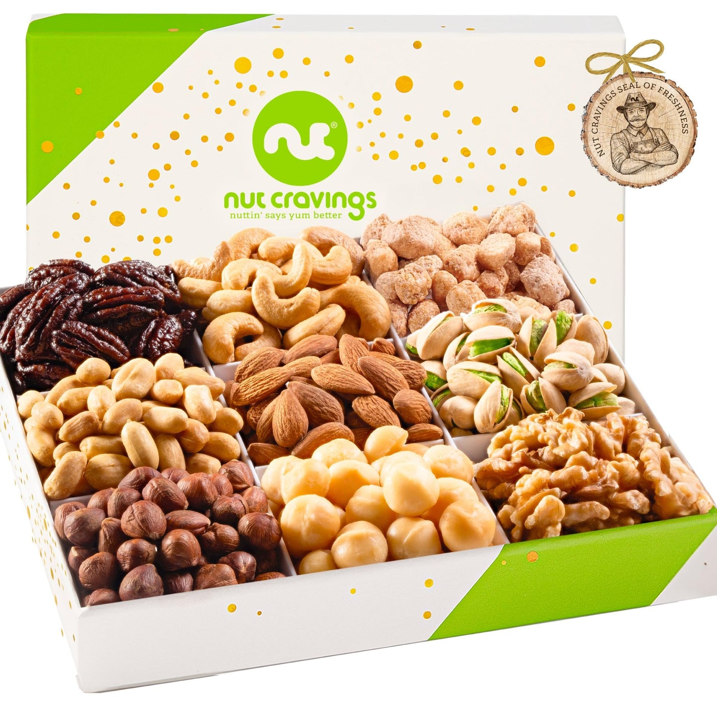 NUT CRAVINGS - Thanksgiving Mixed Nuts Gift Basket in Red Gold Box (7 Assortments, 1 LB) Holiday Xmas Christmas Food Arrangement, Healthy Snack Care Package, Food Assortments