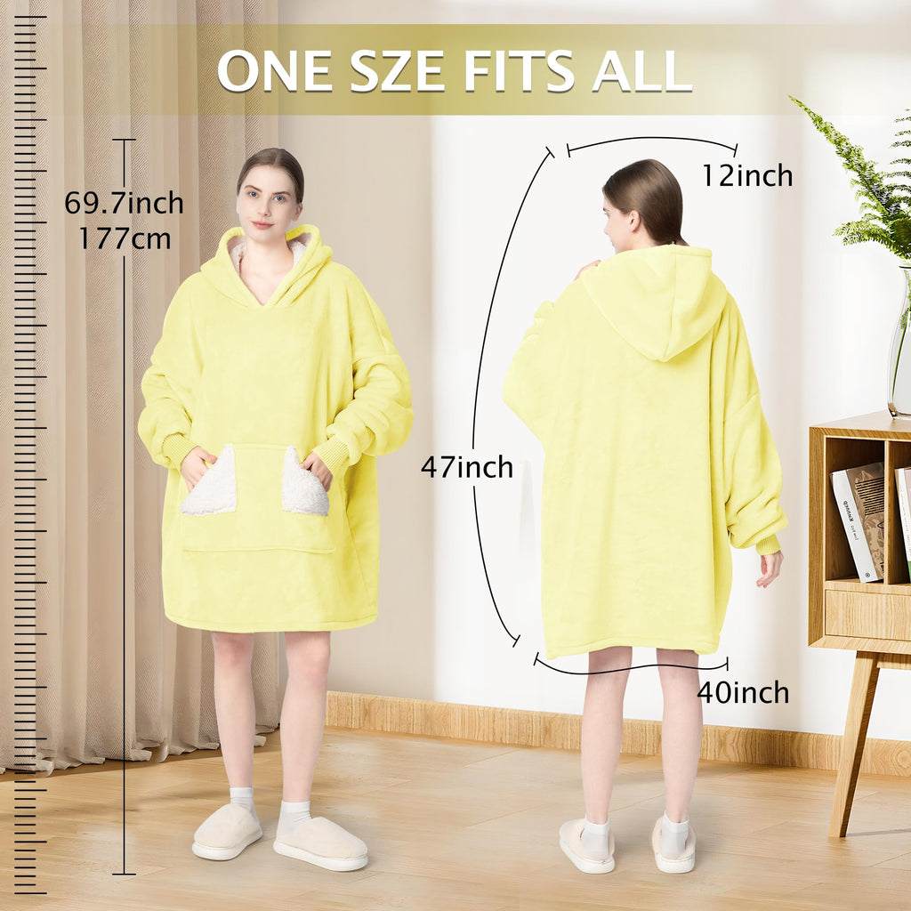 Touchat Wearable Blanket Hoodie, Oversized Sherpa Fleece Sweatshirt Blanket with Giant Hood Pocket and Sleeves for Adult, Warm & Cozy Grey Blanket Gifts for Women