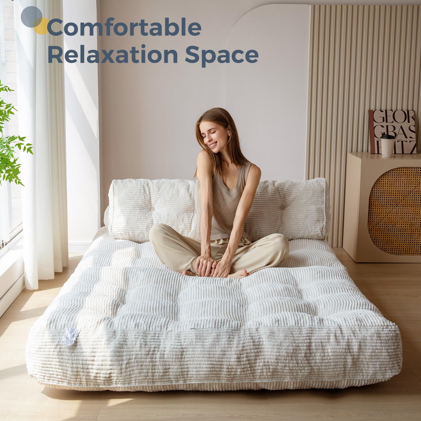 MAXYOYO Folding Sofa Bed, Convertible Sleeper Chair with Pillow Foldable Mattress with Back Support, Portable Fold Out Chair Bed Comfy Floor Sofa Lounge for Living Room Bedroom, Dark Grey, Single