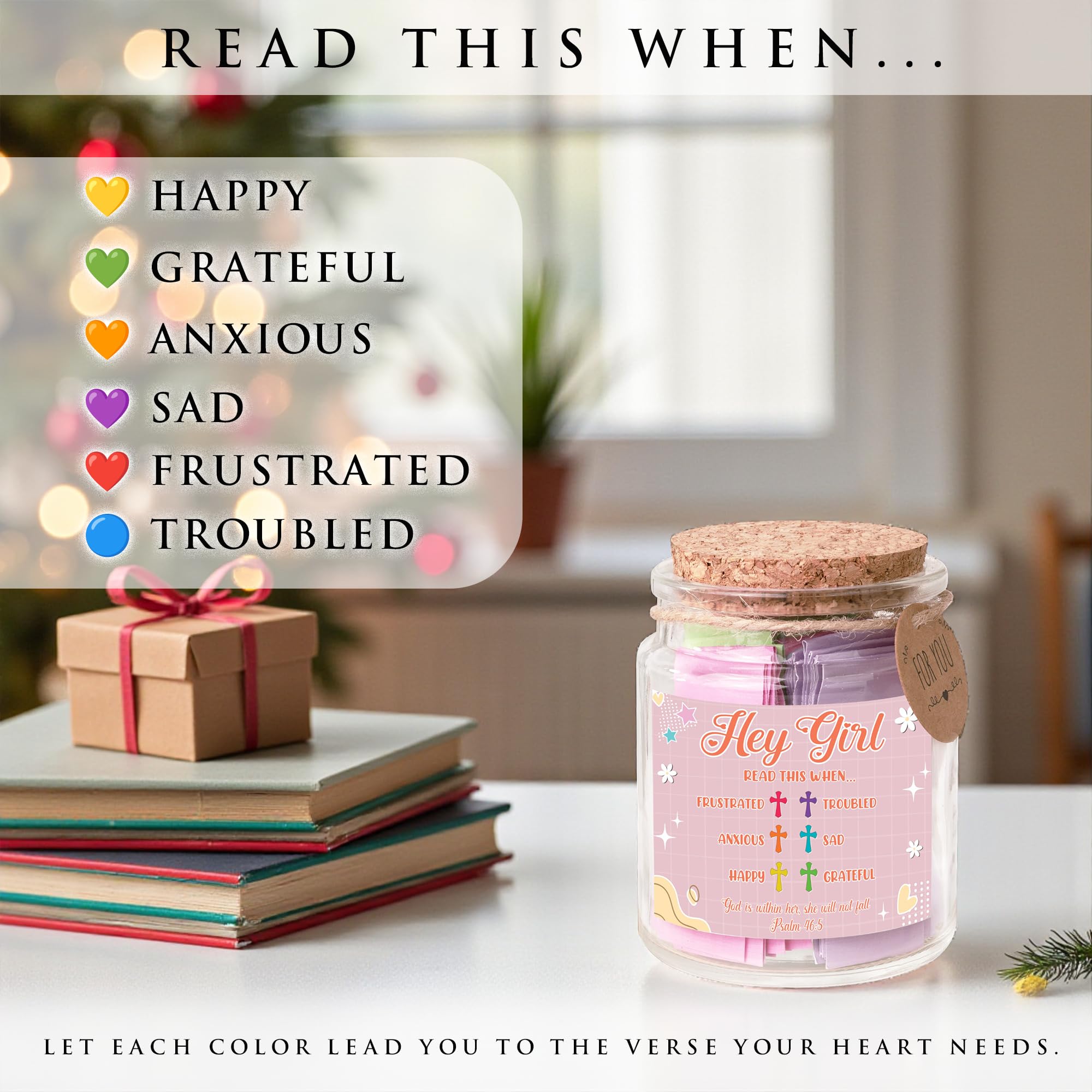 Read This When Bible Verses Jar for Daily Encouragement – Christian, Birthday & Christmas Gifts for Women; Great Gift for Mom, White Elephant Gift & Stocking Stuffer for Women