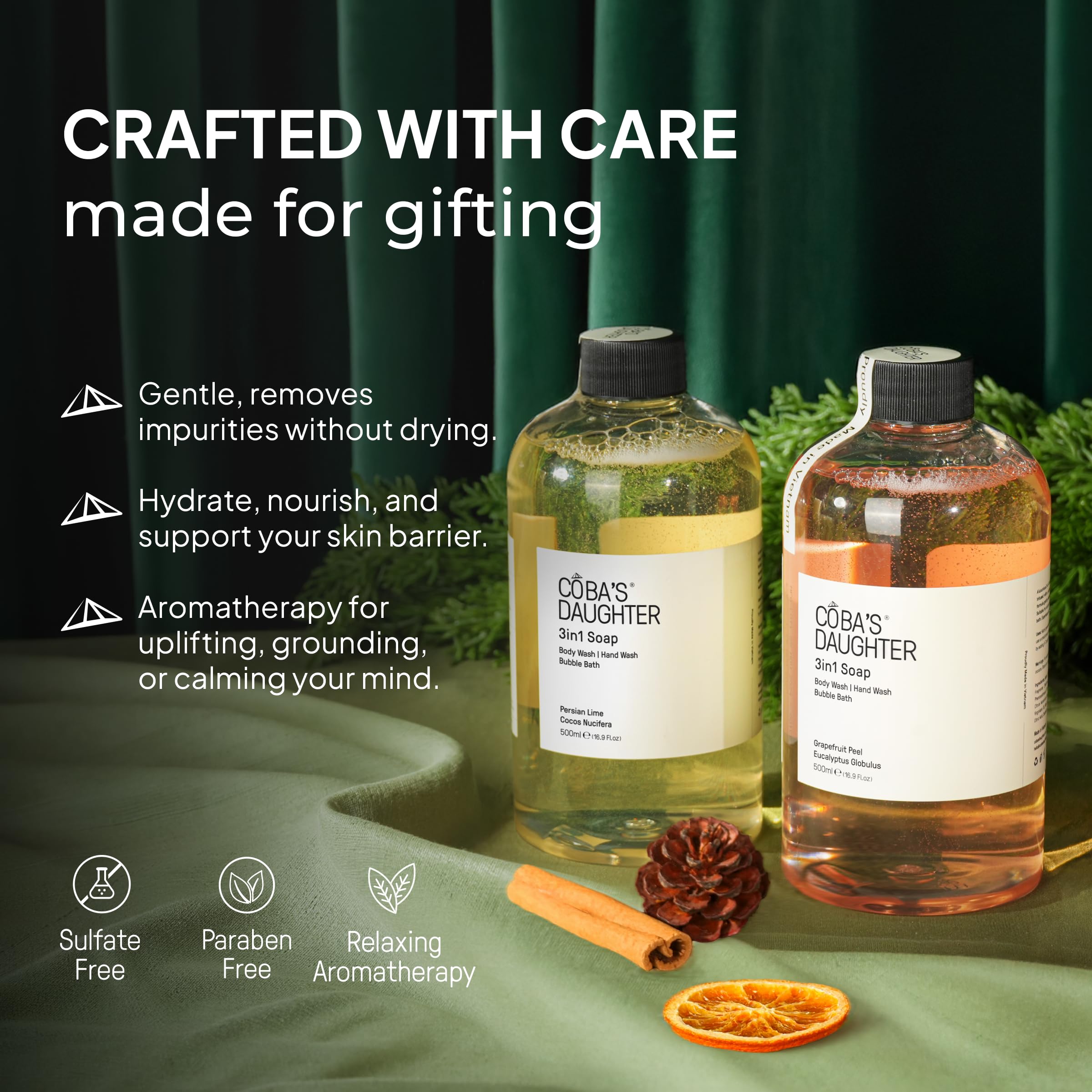 COBA’S DAUGHTER Christmas Gift for Women - Bath & Body Care Gift Basket, 7-Piece Spa Inspired Set with Body Wash, Bubble Bath & Travel Minis - Perfect Birthday Gift, Self-Care Spa Set