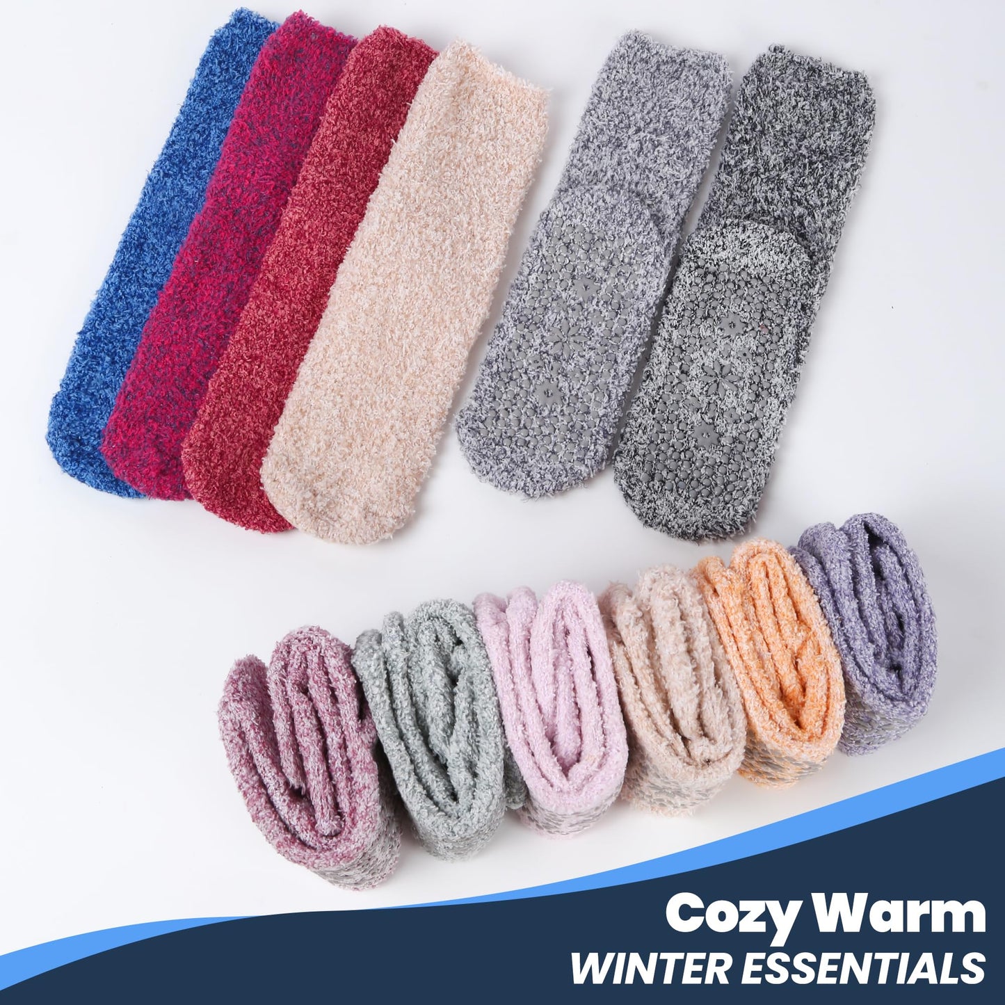 HUGSWEET 6 Pairs Thick Fuzzy Socks with Grip Cozy Non Slip Hospital Socks Home Fluffy Warm Slipper Socks Gifts for Women