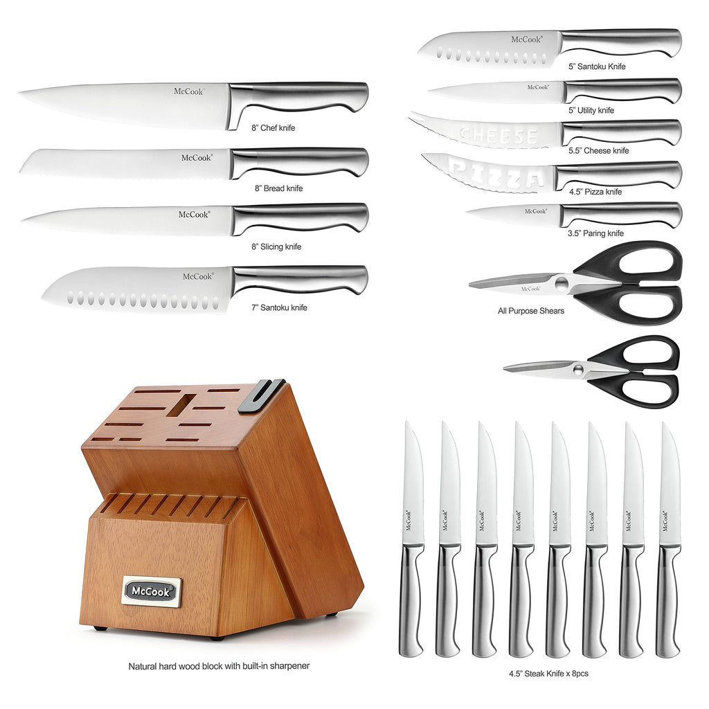 McCook® Knife Sets, German Stainless Steel Kitchen Knife Block Sets with Built-in Sharpener