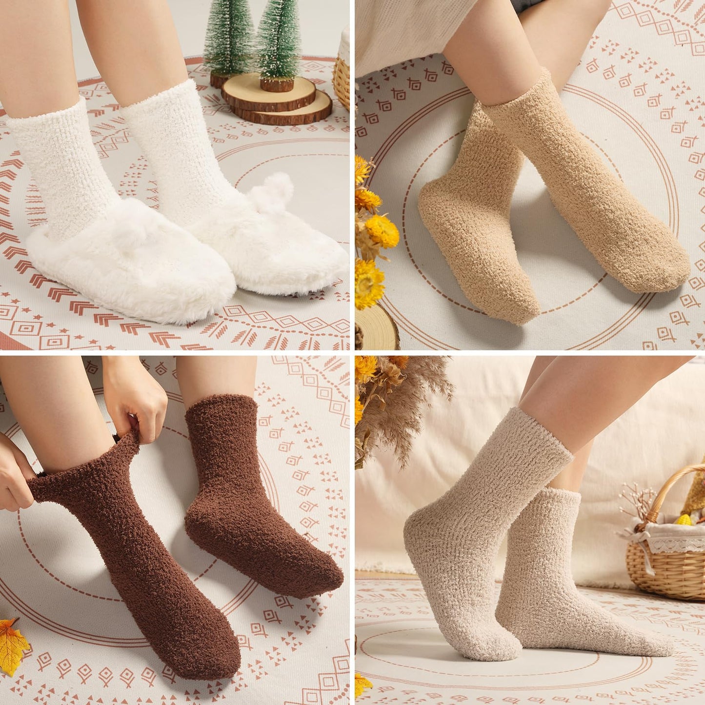 Fuzzy Socks for Women Gifts, Fluffy Cozy Plush Soft Slipper Socks for Fall Winter Christmas Warm Sleeping Home 5/6 Pairs