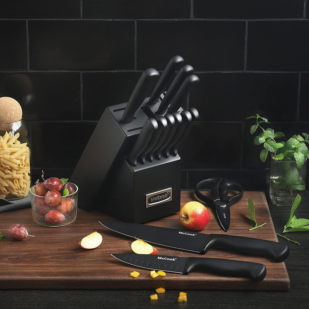McCook® Knife Sets, German Stainless Steel Kitchen Knife Block Sets with Built-in Sharpener