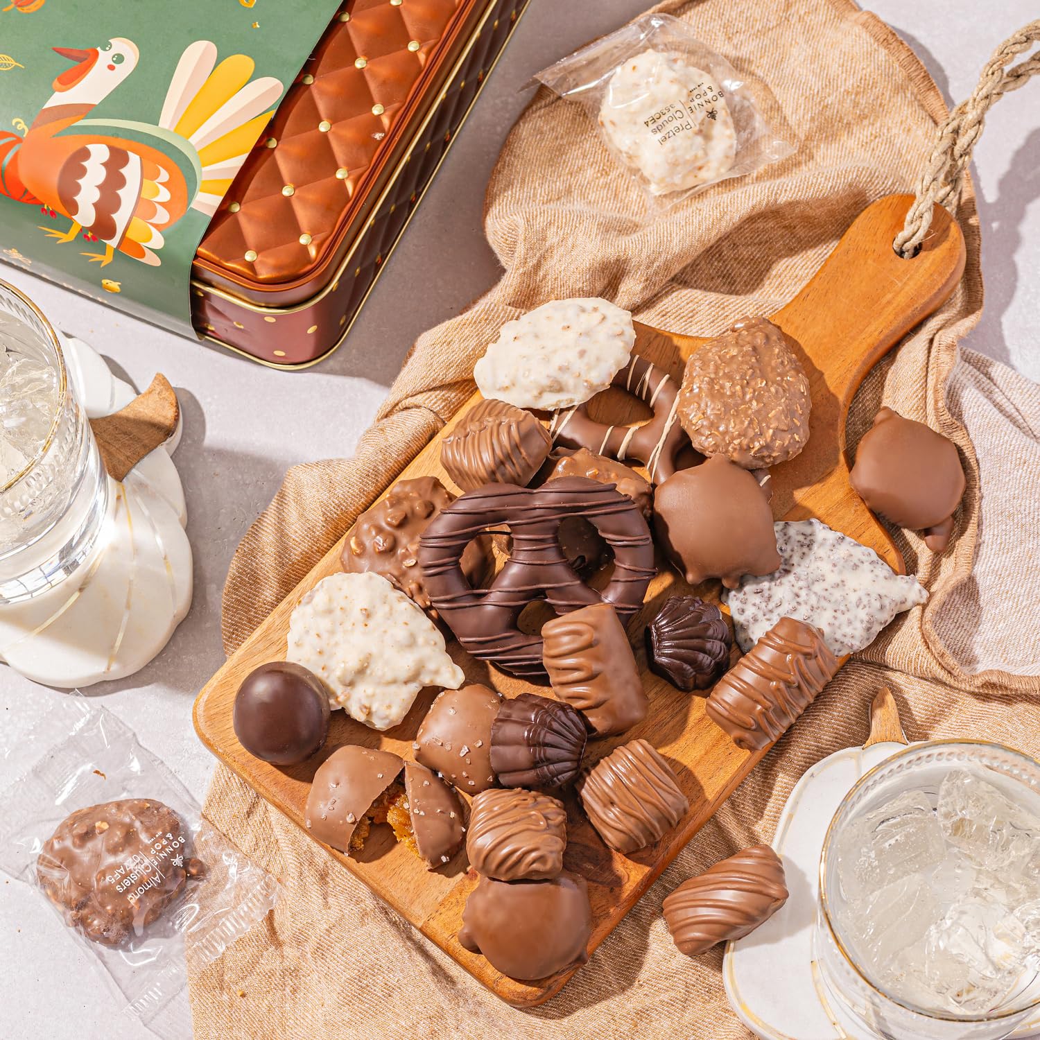 Chocolate Gift Basket, Candy Food Gifts Arrangement Platter, Gourmet Snack Box, Thanksgiving, Christmas, Holiday Present Idea, Corporate Him & Her, Men Women Sympathy Family Parties & Get Well- Bonnie & Pop