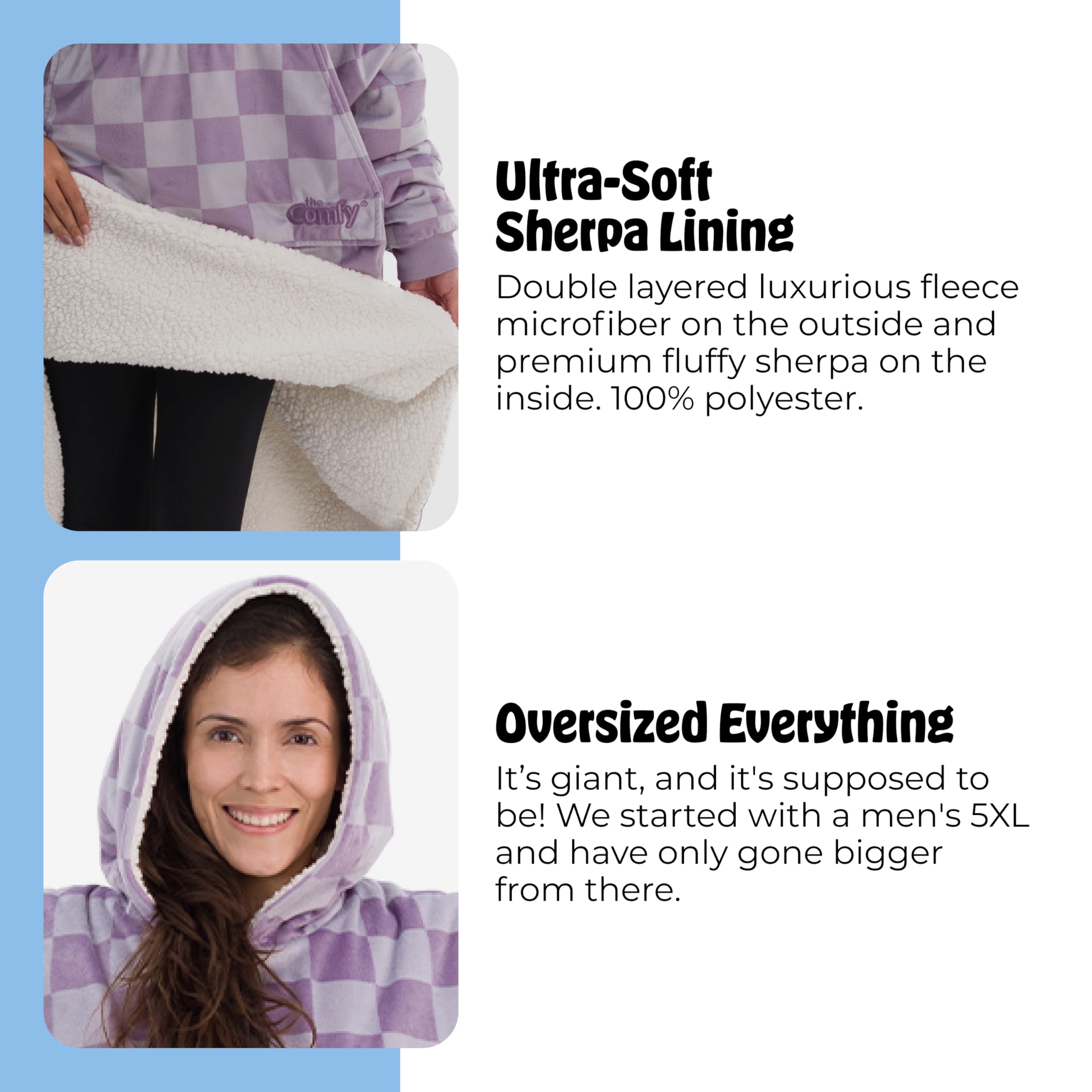 THE COMFY Original | Sherpa Lined Microfiber Fleece Wearable Blanket, Oversized Design with Hood and Pocket from Shark Tank