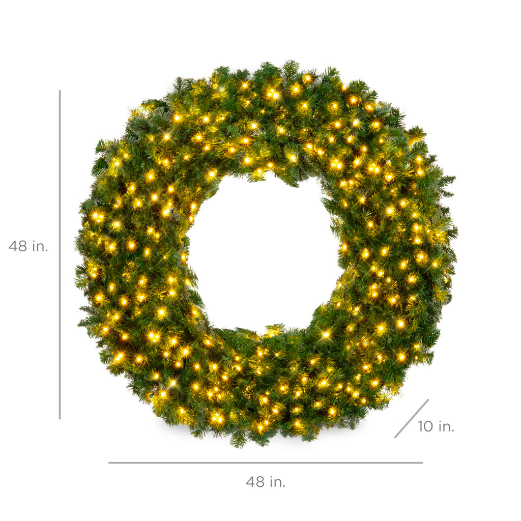 Best Choice Products 48in Large Artificial Pre-Lit Fir Christmas Wreath Holiday Accent Decoration w/ 200 LED Lights, 714 PVC Tips