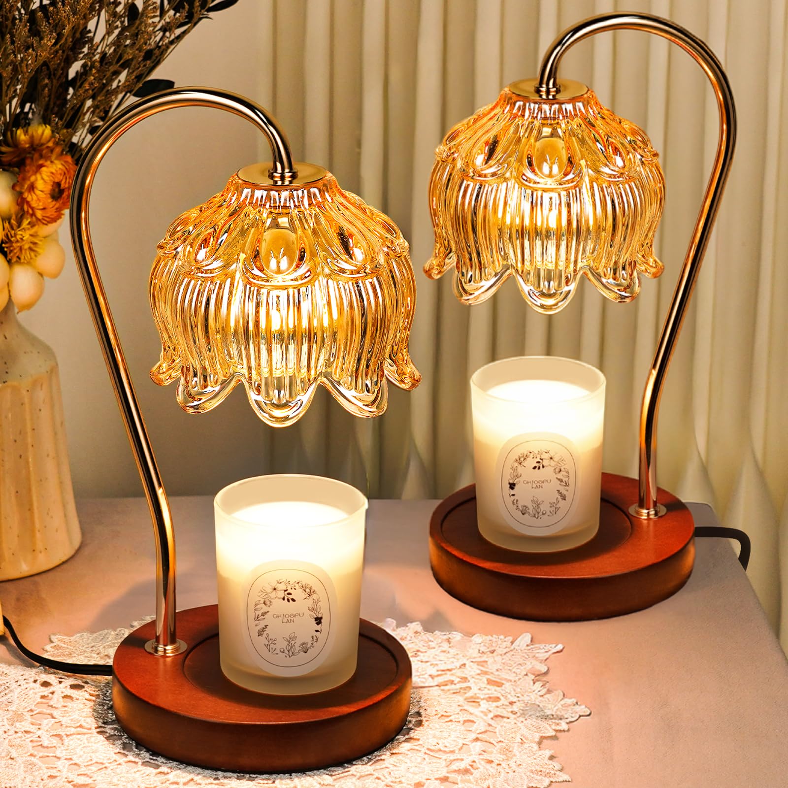 Flower Candle Warmer Lamp with Timer, Dimmable Candle Lamp Warmer, Christmas Birthday Gift for Women Mom, House Warming for New Home Decor, Lotus Wax Melt Warmer for Jar Candles