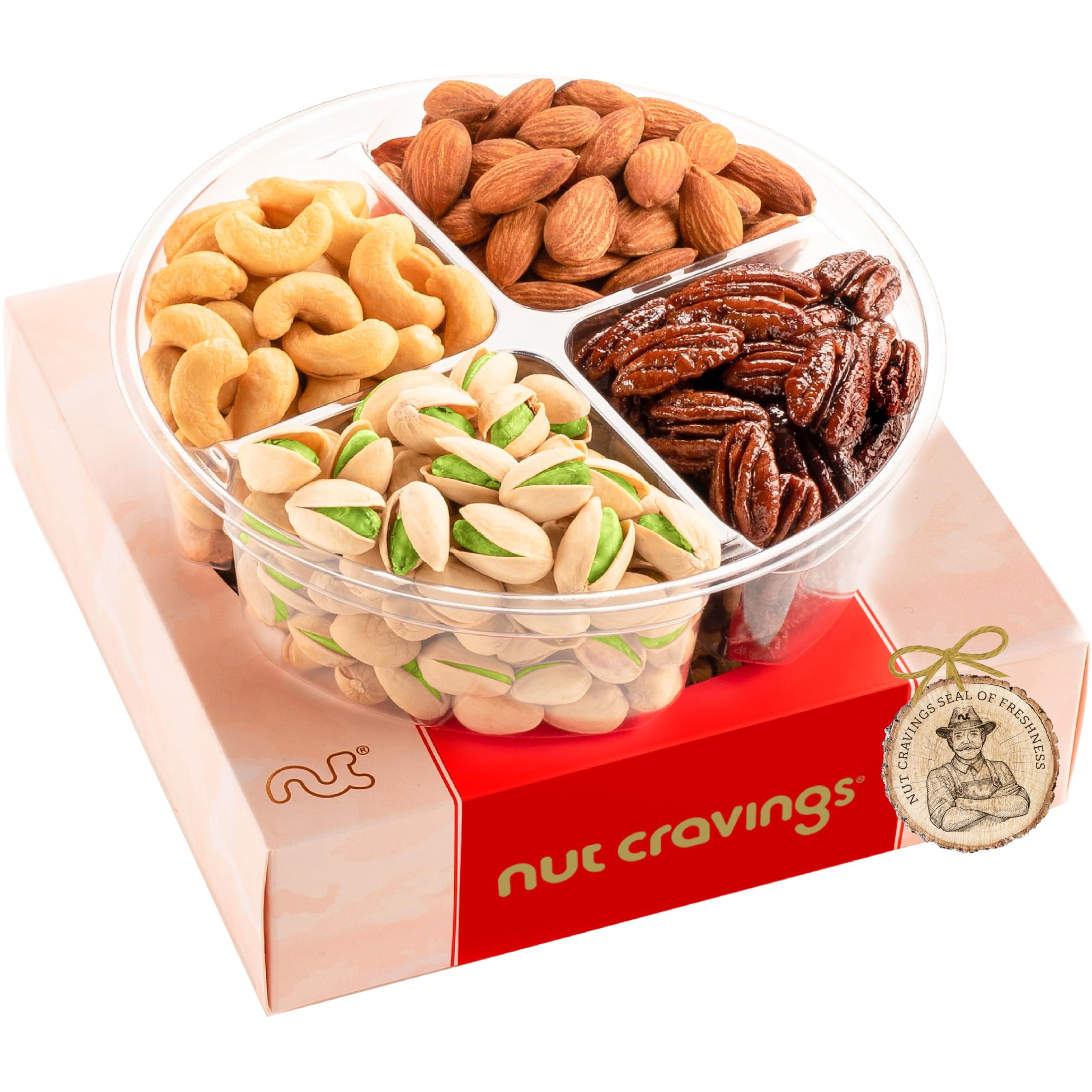 NUT CRAVINGS - Thanksgiving Mixed Nuts Gift Basket in Red Gold Box (7 Assortments, 1 LB) Holiday Xmas Christmas Food Arrangement, Healthy Snack Care Package, Food Assortments