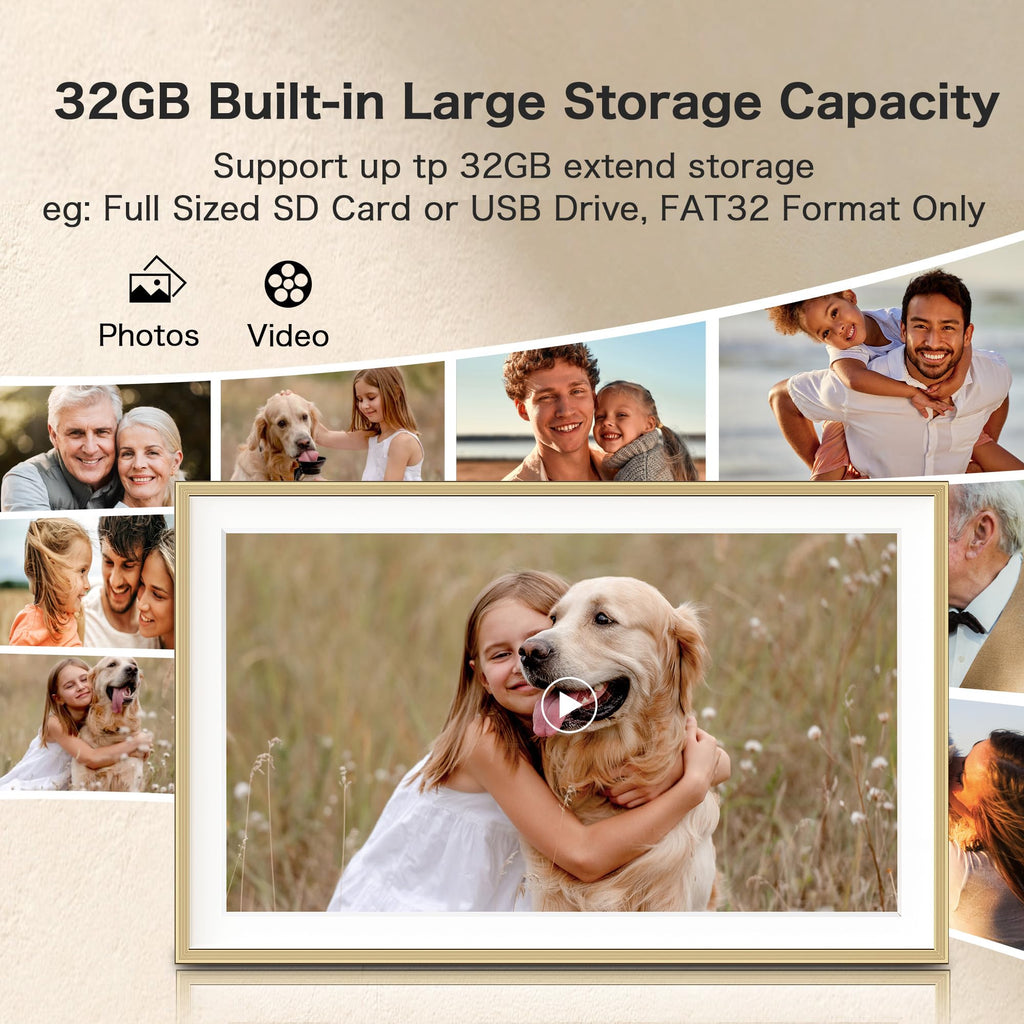 Digital Picture Frame, 10.1'' Frameo Digital Frame Wifi, 32GB Memory, 1280*800 HD Touch Screen Digital Photo Frame, Wall Mountable, Auto-Rotate, Share Instantly, Wedding, Birthday Gifts for Women, Mom