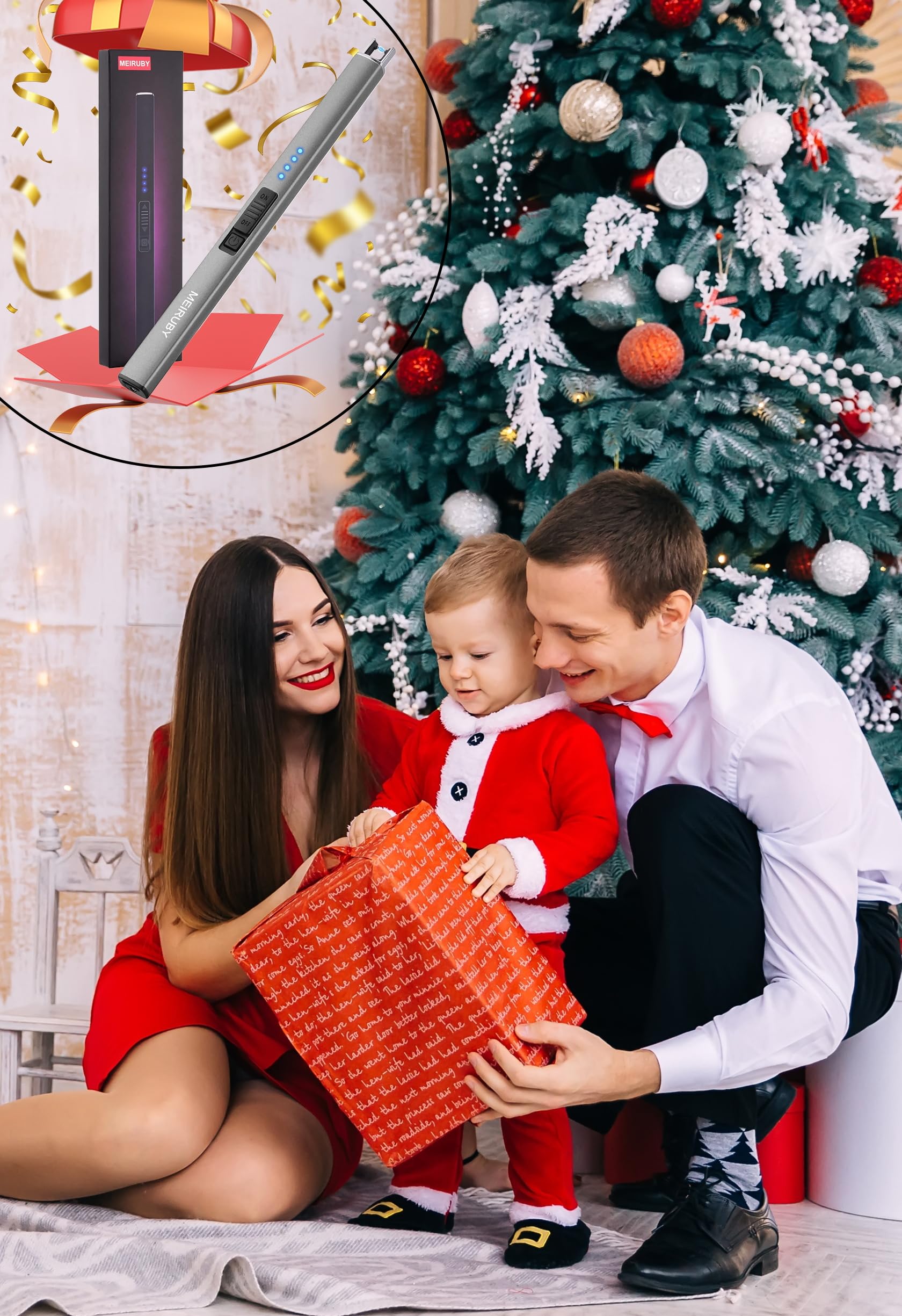 MEIRUBY Electric Candle Lighter, Christmas Stocking Stuffers Gifts for Women Mom Men Wife Sister, USB Arc Rechargeable Windproof Long Lighter for Candle BBQ Housewarming Birthday Gifts Idals