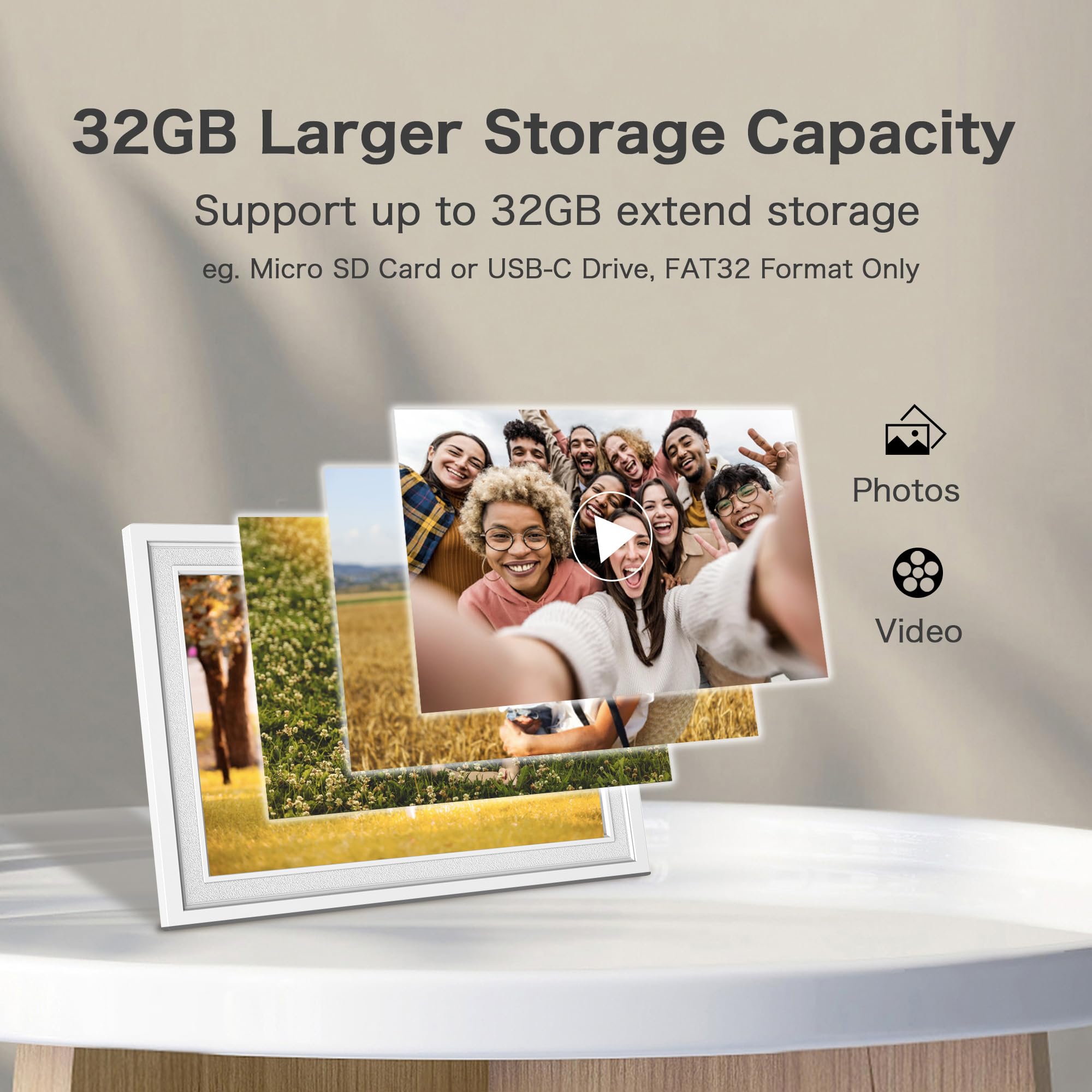 Digital Picture Frame, 10.1'' Frameo Digital Frame Wifi, 32GB Memory, 1280*800 HD Touch Screen Digital Photo Frame, Wall Mountable, Auto-Rotate, Share Instantly, Wedding, Birthday Gifts for Women, Mom