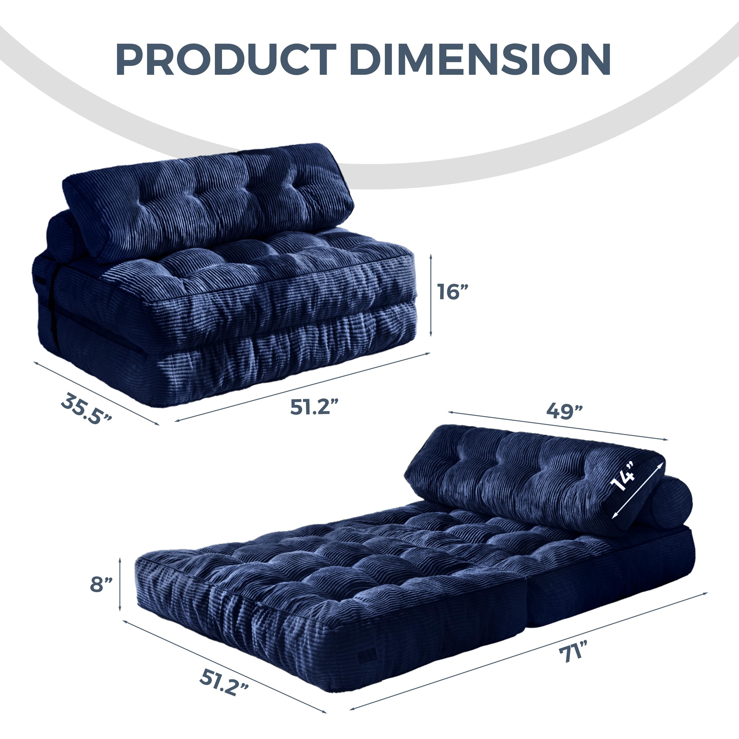 MAXYOYO Folding Sofa Bed, Convertible Sleeper Chair with Pillow Foldable Mattress with Back Support, Portable Fold Out Chair Bed Comfy Floor Sofa Lounge for Living Room Bedroom, Dark Grey, Single