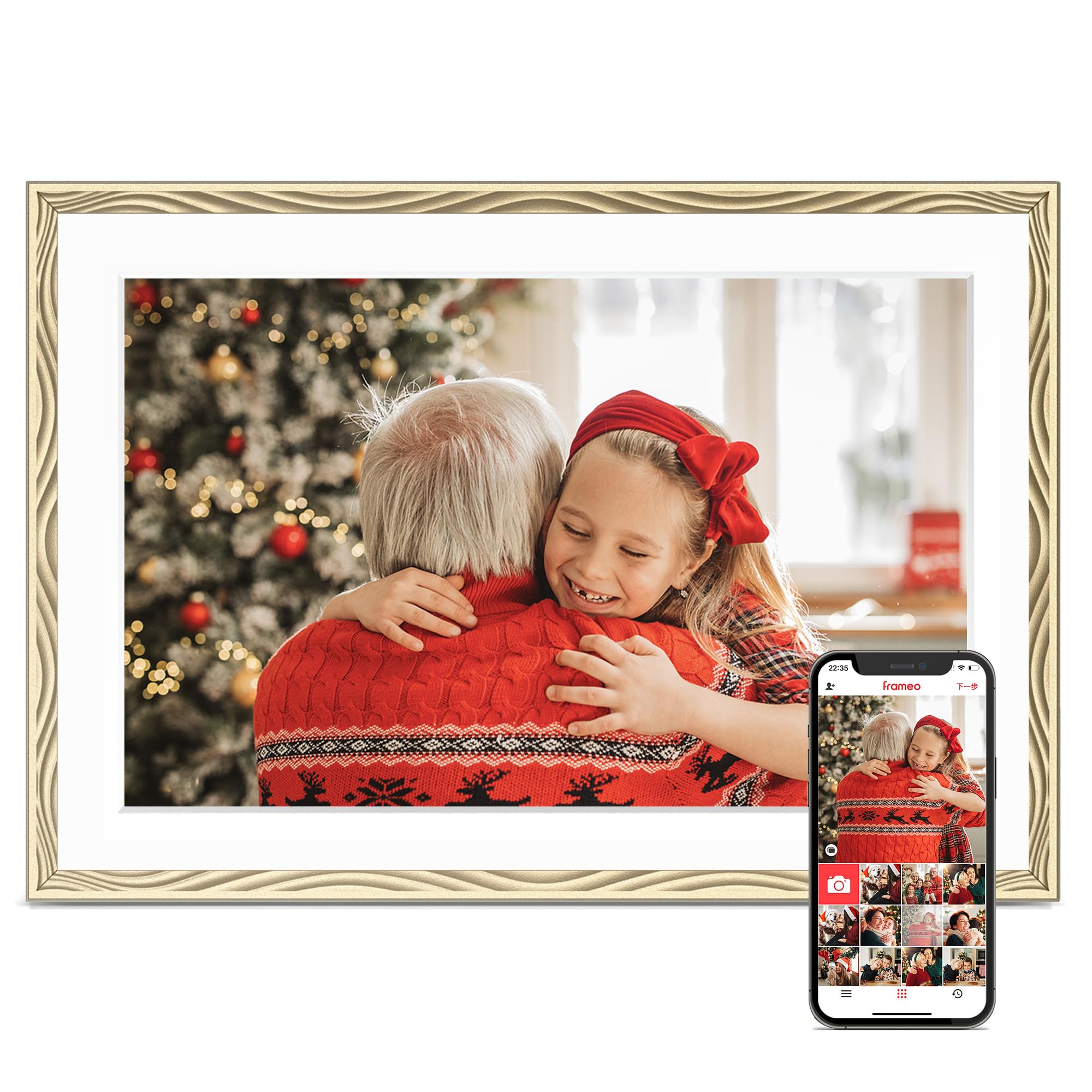 Digital Picture Frame, 10.1'' Frameo Digital Frame Wifi, 32GB Memory, 1280*800 HD Touch Screen Digital Photo Frame, Wall Mountable, Auto-Rotate, Share Instantly, Wedding, Birthday Gifts for Women, Mom
