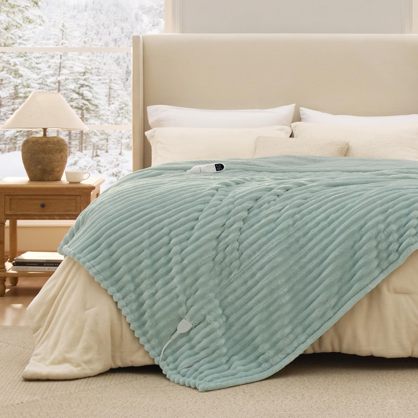 Bedsure GentleSoft Heated Blanket Electric Throw - Soft Ribbed Flannel Electric Blanket, Heating with 4 Time Settings, 6 Heat Levels, 3 hrs Timer Auto Shut Off, Gifts for Grandma (50x60 inches, Grey)