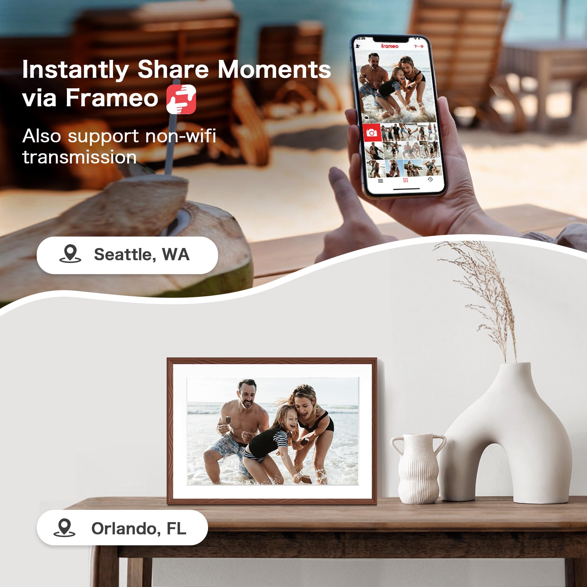 Digital Picture Frame, 10.1'' Frameo Digital Frame Wifi, 32GB Memory, 1280*800 HD Touch Screen Digital Photo Frame, Wall Mountable, Auto-Rotate, Share Instantly, Wedding, Birthday Gifts for Women, Mom