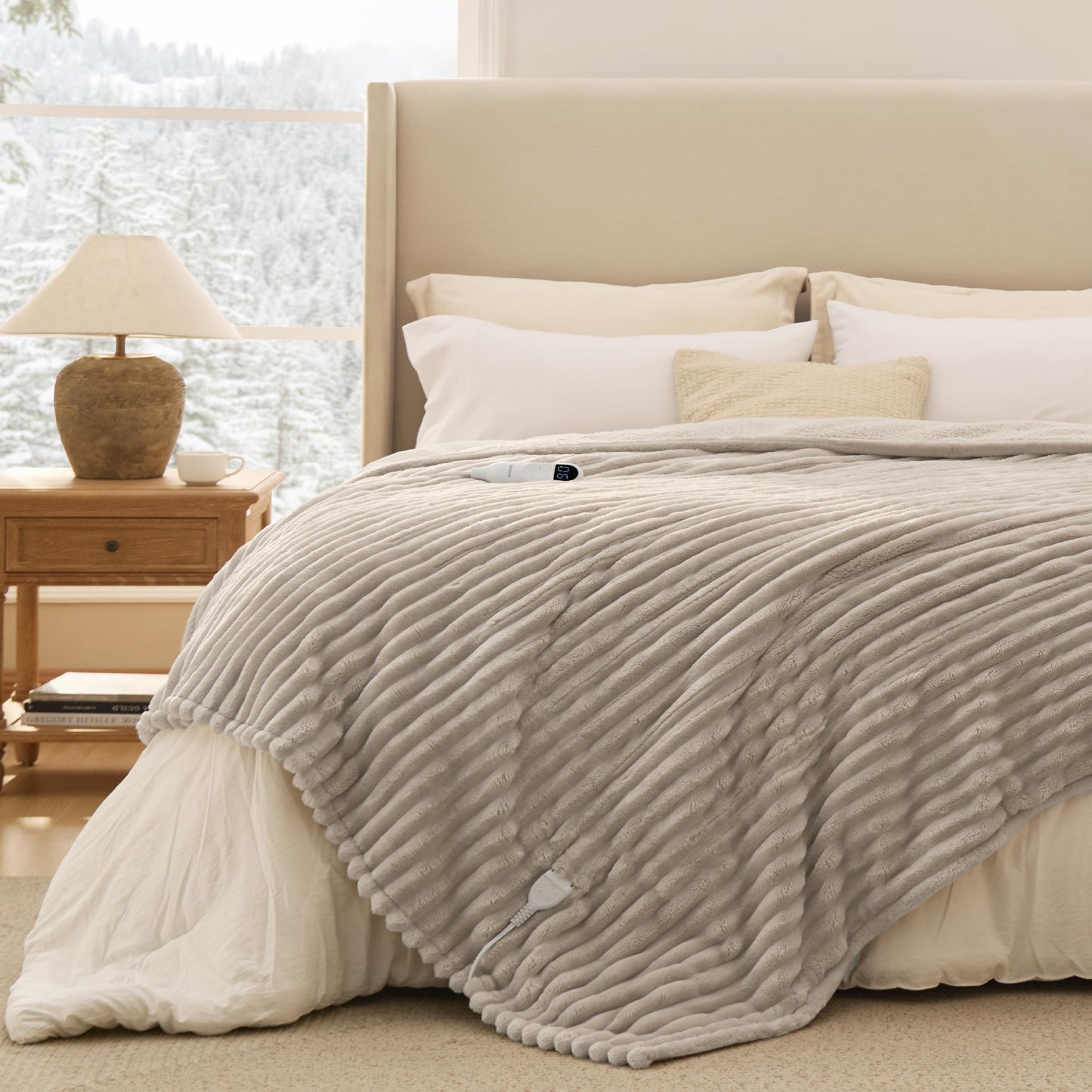 Bedsure GentleSoft Heated Blanket Electric Throw - Soft Ribbed Flannel Electric Blanket, Heating with 4 Time Settings, 6 Heat Levels, 3 hrs Timer Auto Shut Off, Gifts for Grandma (50x60 inches, Grey)