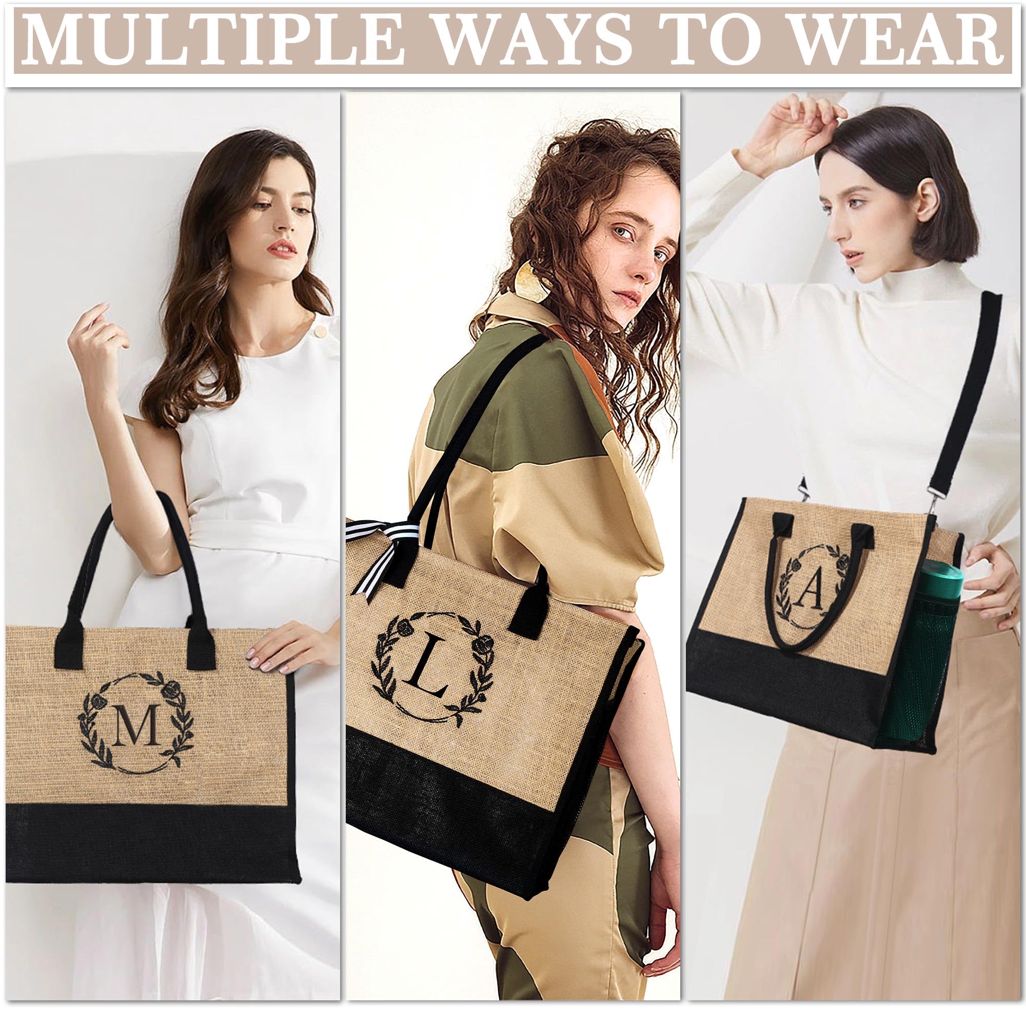 YOOLIFE Personalized Gifts for Women - Initial Jute Tote Bag & Makeup Bag, Birthday Gifts for Women Mom Wife Teacher Friend