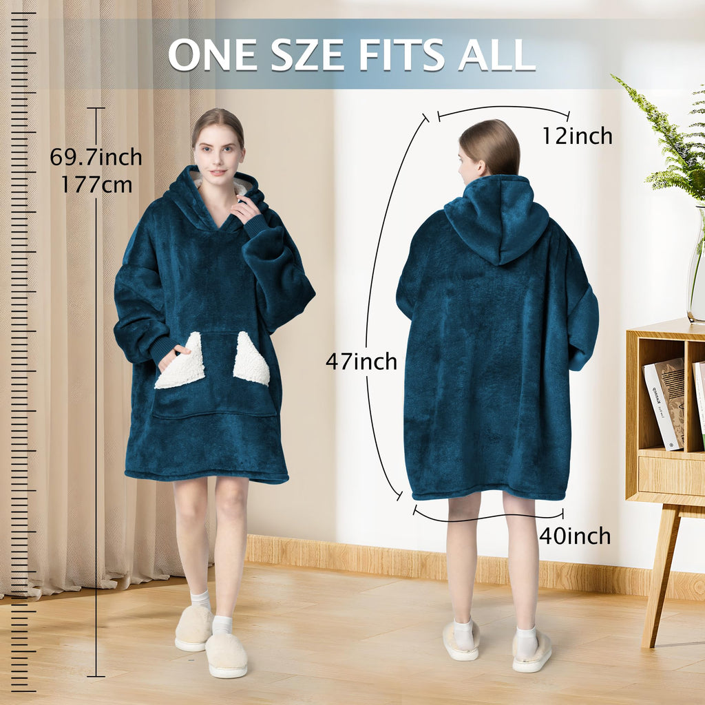 Touchat Wearable Blanket Hoodie, Oversized Sherpa Fleece Sweatshirt Blanket with Giant Hood Pocket and Sleeves for Adult, Warm & Cozy Grey Blanket Gifts for Women