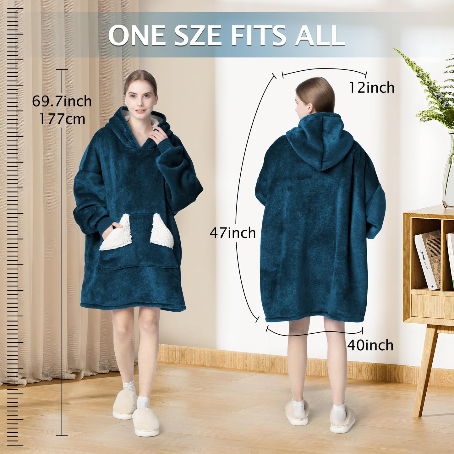 Touchat Wearable Blanket Hoodie, Oversized Sherpa Fleece Sweatshirt Blanket with Giant Hood Pocket and Sleeves for Adult, Warm & Cozy Grey Blanket Gifts for Women