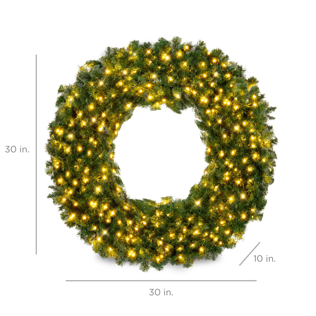 Best Choice Products 48in Large Artificial Pre-Lit Fir Christmas Wreath Holiday Accent Decoration w/ 200 LED Lights, 714 PVC Tips