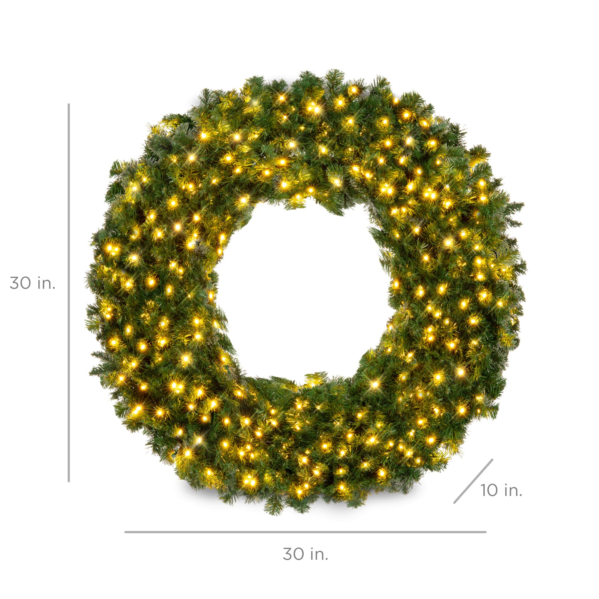Best Choice Products 48in Large Artificial Pre-Lit Fir Christmas Wreath Holiday Accent Decoration w/ 200 LED Lights, 714 PVC Tips