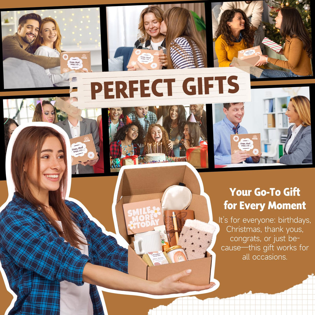 Gift Baskets for Women, 9pcs Unique Happy Birthday Gifts for Women, Best Mothers Day Christmas Gifts Get Well Soon Basket Appreciation Ideas Box w/Tumbler Her Mom Sister Friend Friendship Teacher