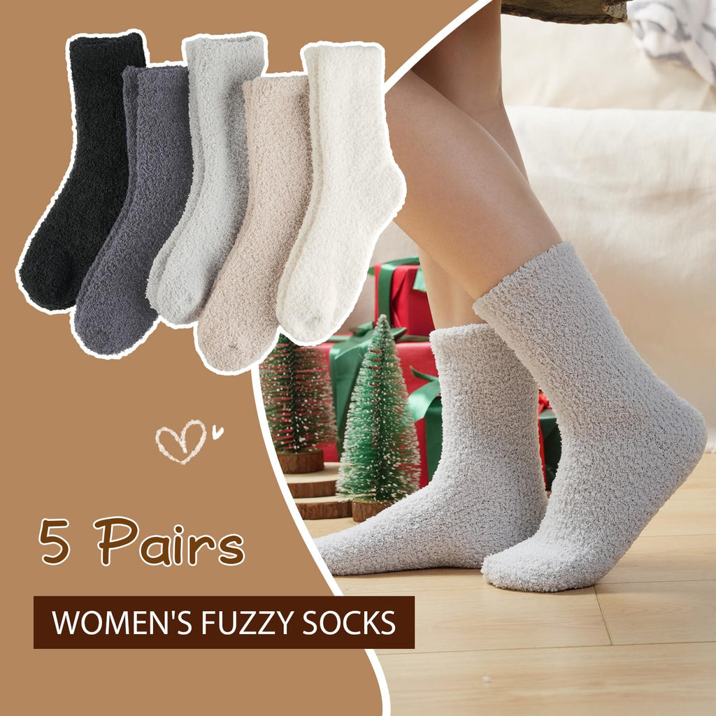 Fuzzy Socks for Women Gifts, Fluffy Cozy Plush Soft Slipper Socks for Fall Winter Christmas Warm Sleeping Home 5/6 Pairs