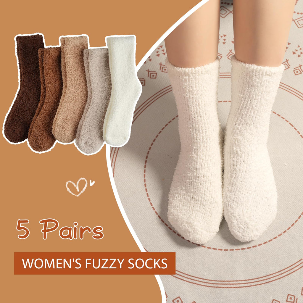 Fuzzy Socks for Women Gifts, Fluffy Cozy Plush Soft Slipper Socks for Fall Winter Christmas Warm Sleeping Home 5/6 Pairs