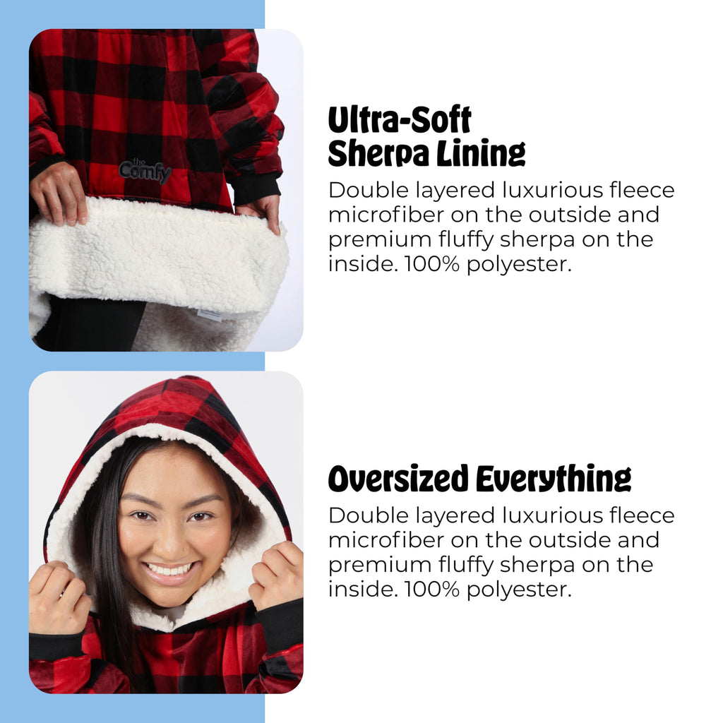 THE COMFY Original | Sherpa Lined Microfiber Fleece Wearable Blanket, Oversized Design with Hood and Pocket from Shark Tank