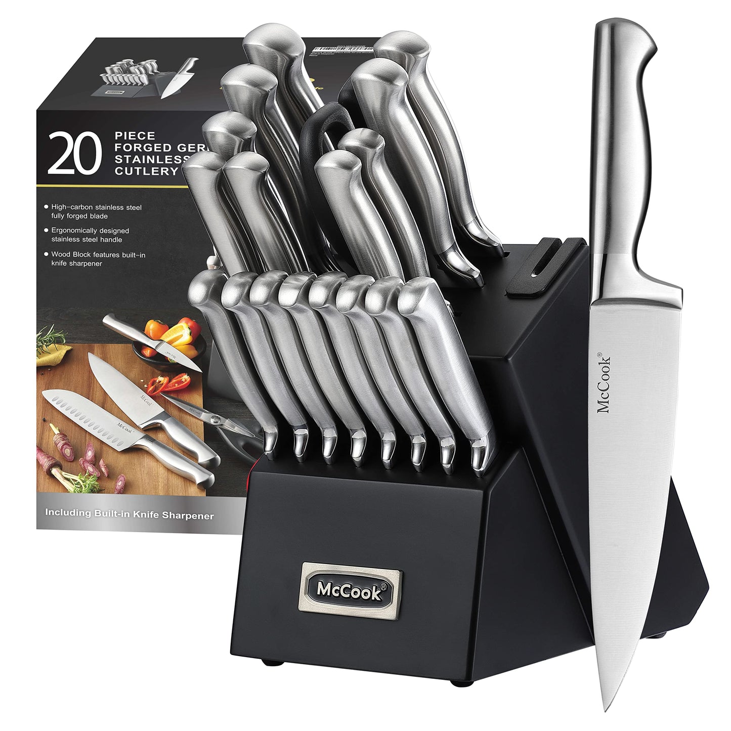 McCook® Knife Sets, German Stainless Steel Kitchen Knife Block Sets with Built-in Sharpener