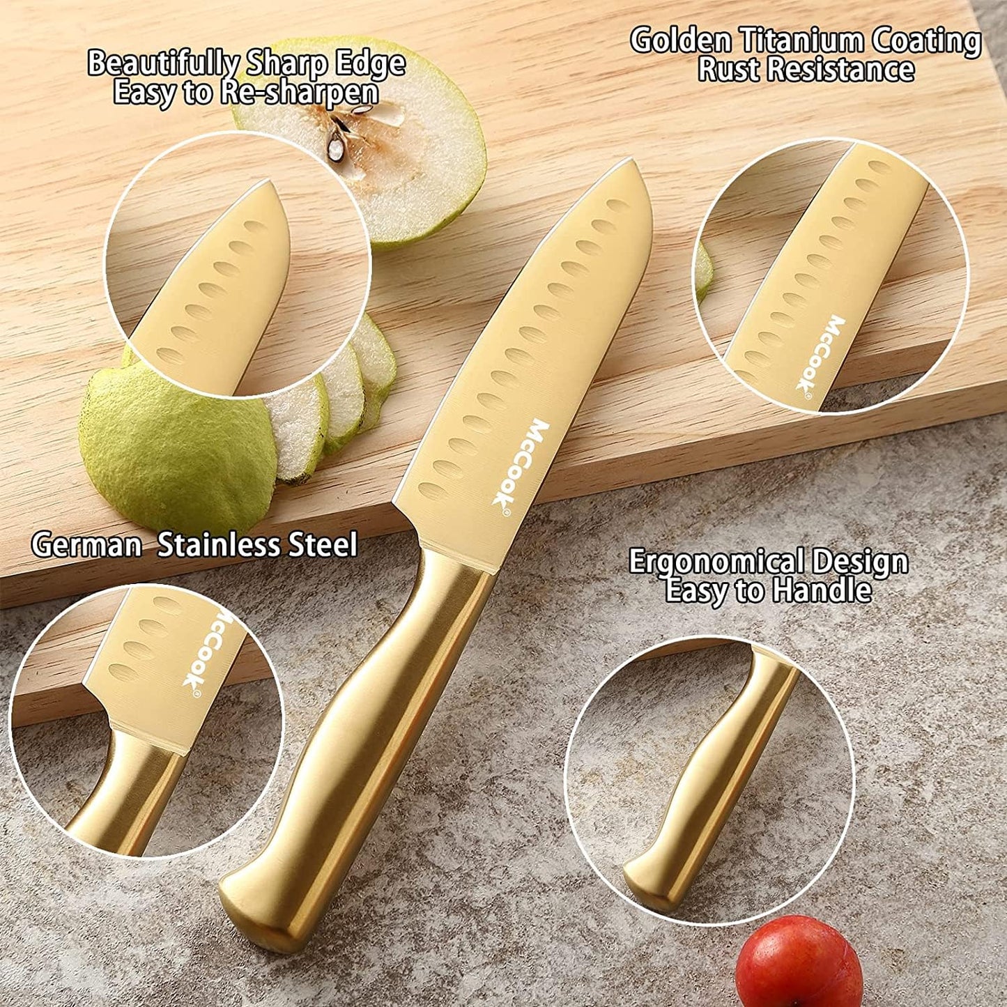 McCook® Knife Sets, German Stainless Steel Kitchen Knife Block Sets with Built-in Sharpener