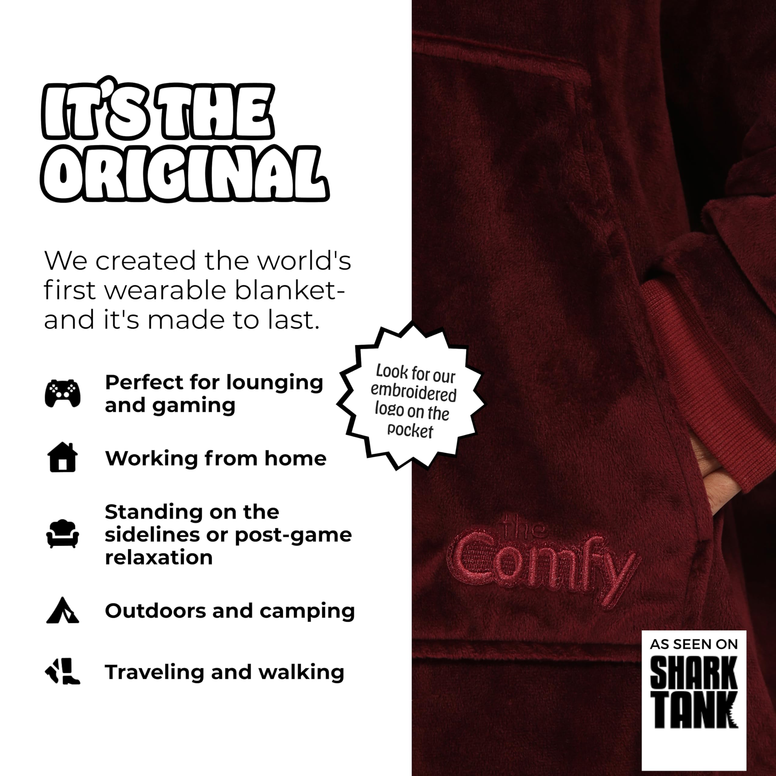 THE COMFY Original | Sherpa Lined Microfiber Fleece Wearable Blanket, Oversized Design with Hood and Pocket from Shark Tank