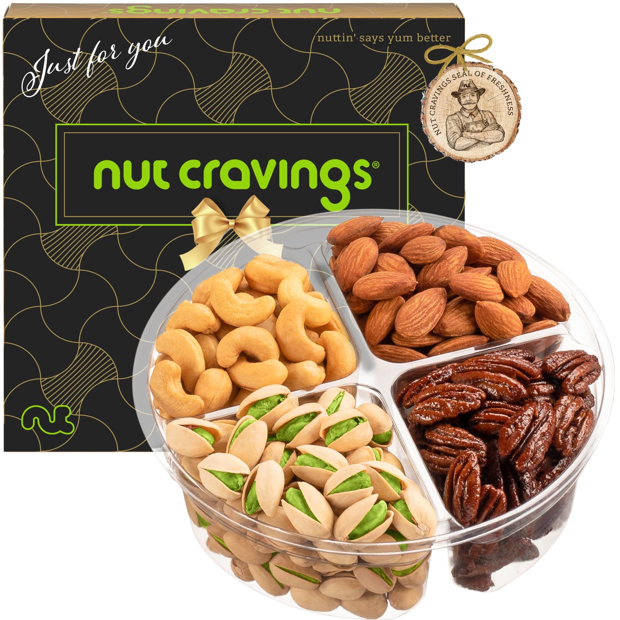 NUT CRAVINGS - Thanksgiving Mixed Nuts Gift Basket in Red Gold Box (7 Assortments, 1 LB) Holiday Xmas Christmas Food Arrangement, Healthy Snack Care Package, Food Assortments