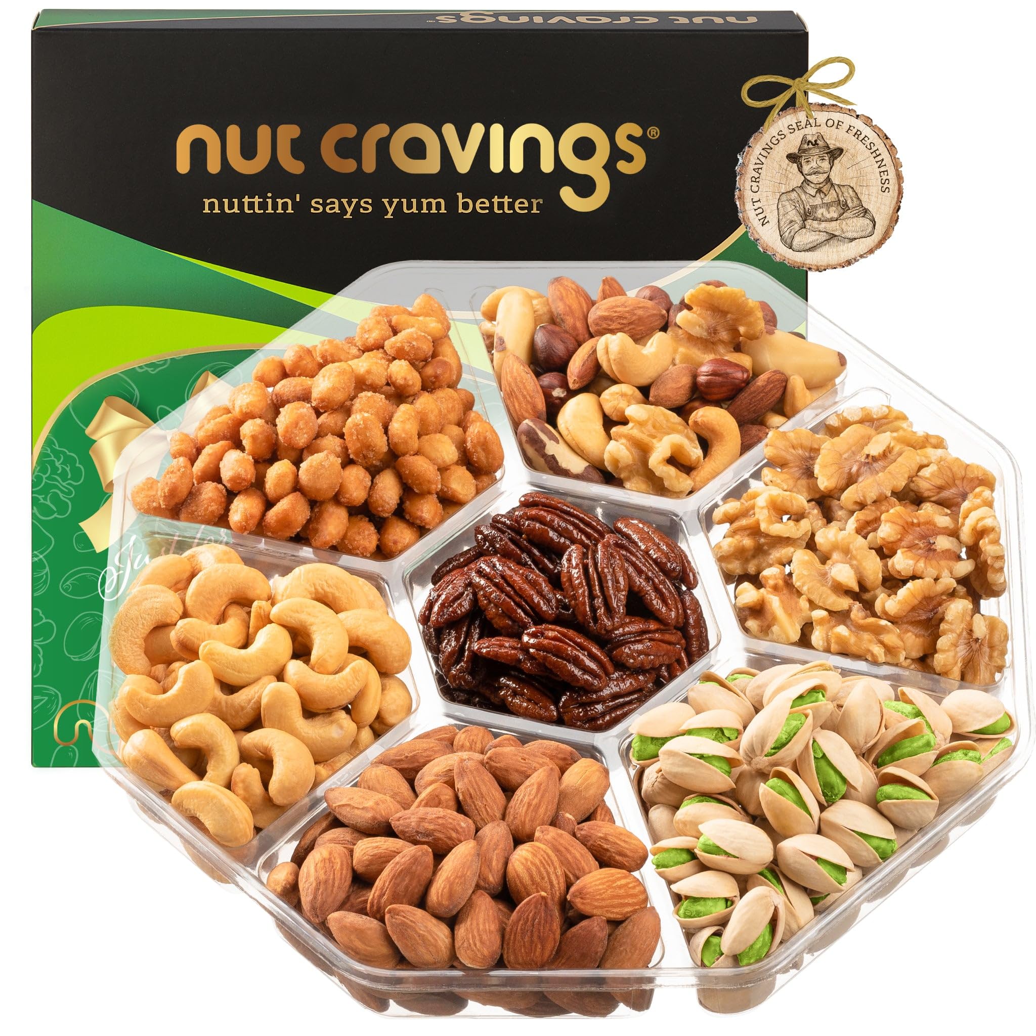 NUT CRAVINGS - Thanksgiving Mixed Nuts Gift Basket in Red Gold Box (7 Assortments, 1 LB) Holiday Xmas Christmas Food Arrangement, Healthy Snack Care Package, Food Assortments