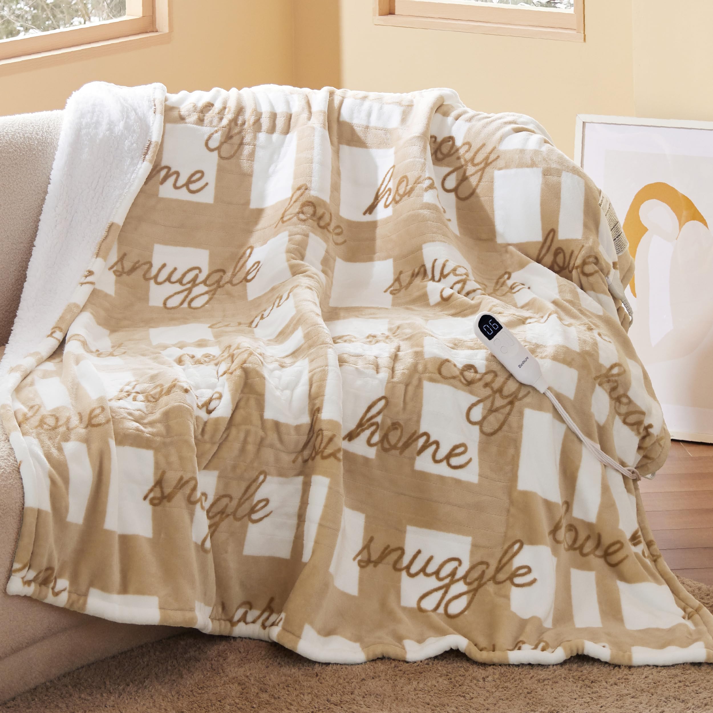 Bedsure GentleSoft Heated Blanket Electric Throw - Soft Ribbed Flannel Electric Blanket, Heating with 4 Time Settings, 6 Heat Levels, 3 hrs Timer Auto Shut Off, Gifts for Grandma (50x60 inches, Grey)