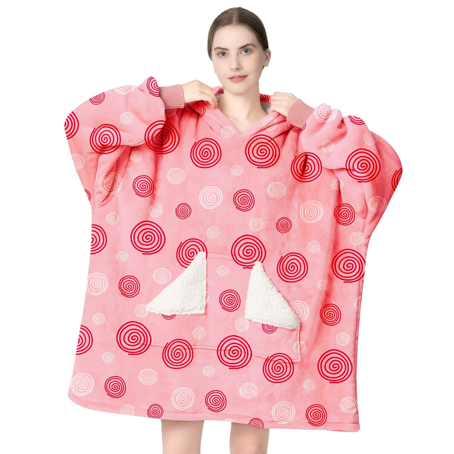 Touchat Wearable Blanket Hoodie, Oversized Sherpa Fleece Sweatshirt Blanket with Giant Hood Pocket and Sleeves for Adult, Warm & Cozy Grey Blanket Gifts for Women