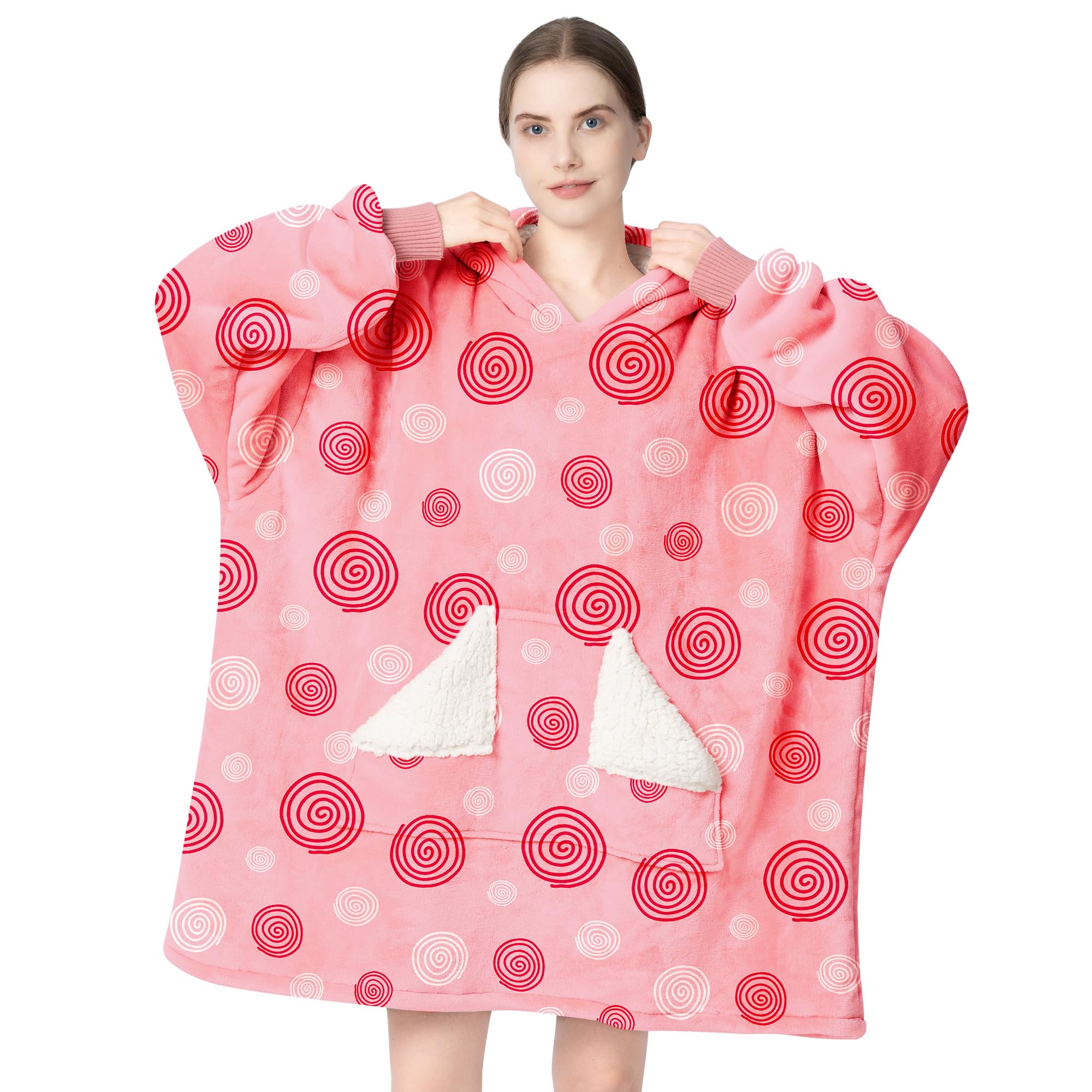 Touchat Wearable Blanket Hoodie, Oversized Sherpa Fleece Sweatshirt Blanket with Giant Hood Pocket and Sleeves for Adult, Warm & Cozy Grey Blanket Gifts for Women