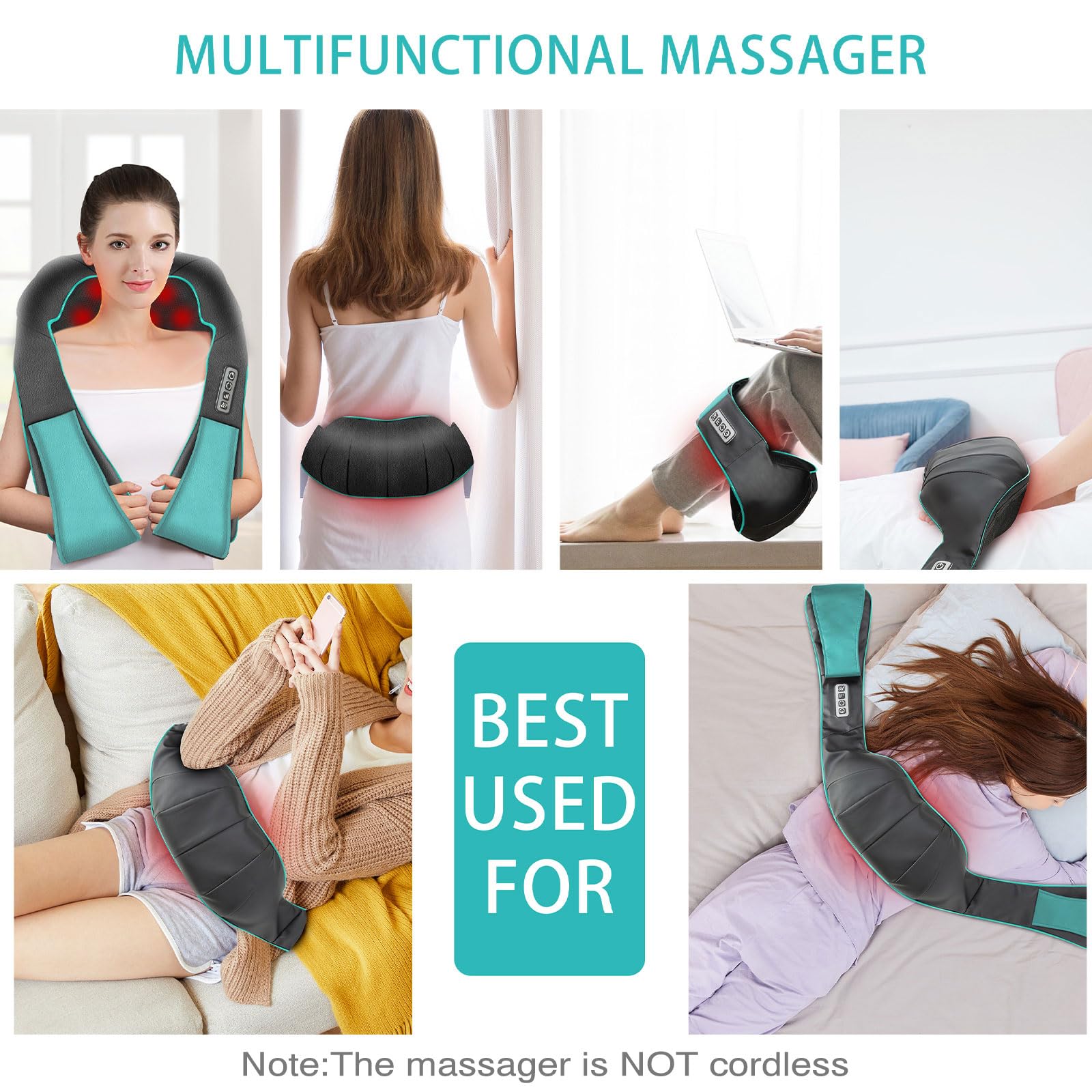 AERLANG Shiatsu Back and Neck Massager, Back Massager Deep Tissue Kneading Neck and Shoulder Massage with Heat, Electric Massage Pillow Fathers Day Gift Ideas from Daughter Son(NOT Cordless)