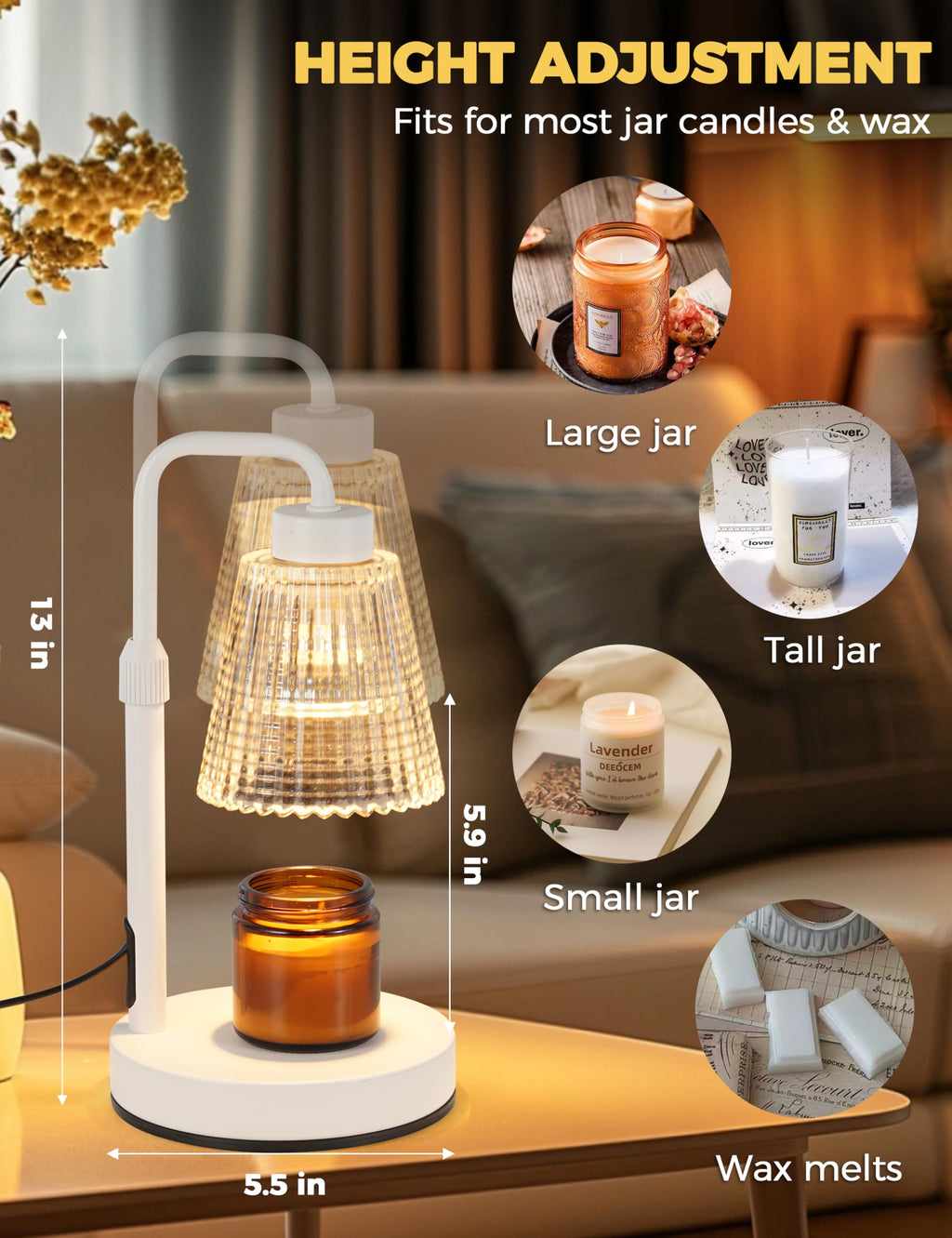 Candle Warmer Lamp with Timer Dimmable, Birthday Gifts for Women Mom, House Warming Gifts New Home Decor, Wax Melt Warmer for Jar Candles with 2 Bulbs