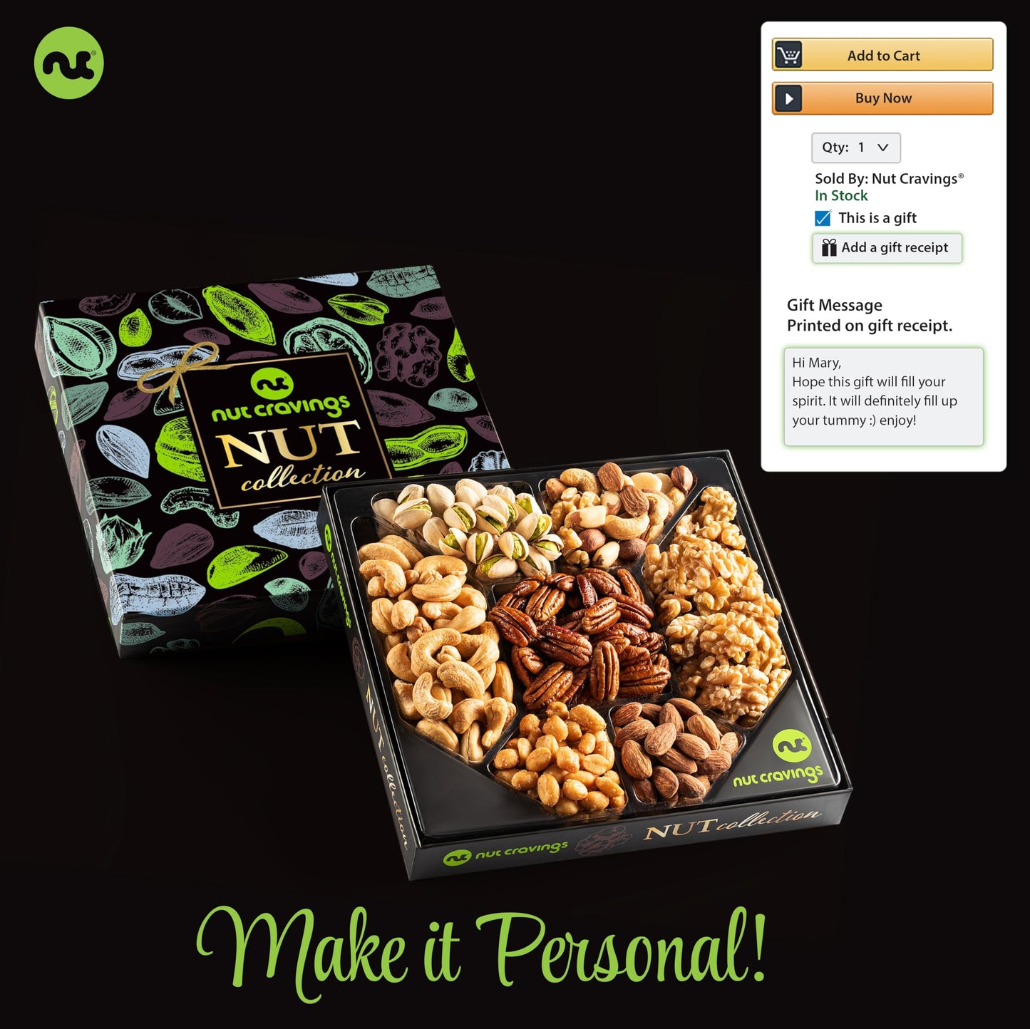 NUT CRAVINGS - Thanksgiving Mixed Nuts Gift Basket in Red Gold Box (7 Assortments, 1 LB) Holiday Xmas Christmas Food Arrangement, Healthy Snack Care Package, Food Assortments